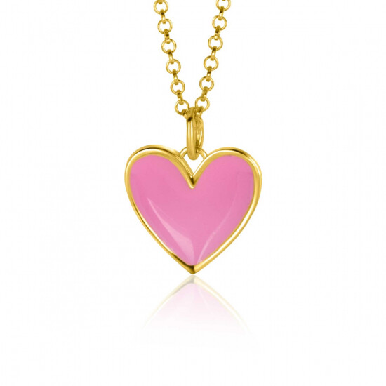 15mm ZINZI Gold Plated Sterling Silver Pendant Heart with Pink Enamel ZIH2314R (excl. necklace)