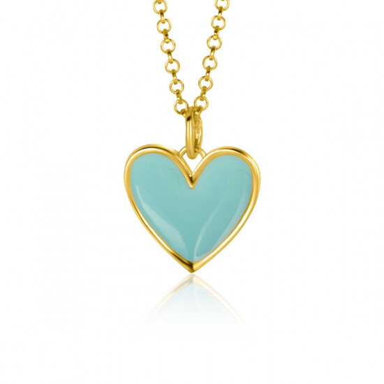 15mm ZINZI Gold Plated Sterling Silver Pendant Heart with Turquoise Enamel ZIH2314T (excl. necklace)