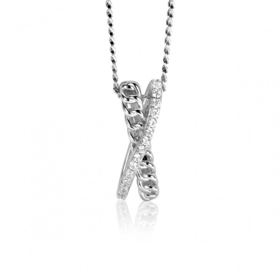 20mm ZINZI Sterling Silver Pendant Crossover White Zirconias and Curb Chain ZIH2326 (excl. necklace)