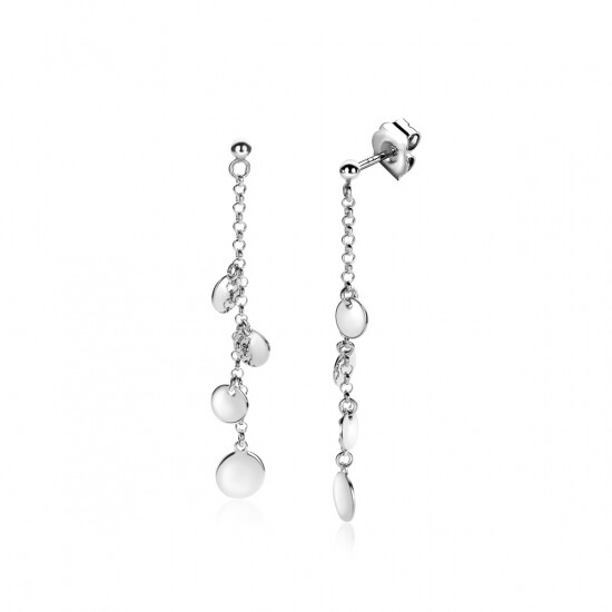 56mm ZINZI Sterling Silver Long Stud Earrings with Dangling Coins ZIO1554