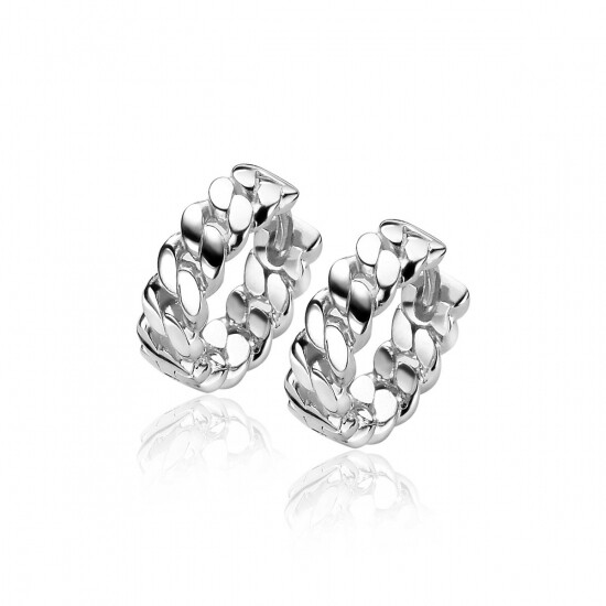 13mm ZINZI Sterling Silver Hoop Earrings Curb Chain 13x4mm ZIO2117