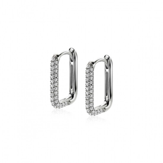 15mm ZINZI Sterling Silver Hoop Earrings Rectangular White Zirconias 15x2mm ZIO2221Z