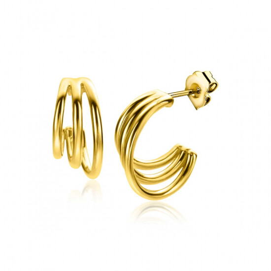 16mm ZINZI Gold Plated Sterling Silver Multi-look Stud Earrings 3 Smooth Bars ZIO2294