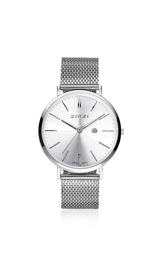 ZINZI Retro Watch Silver Colored Dial Silver Colored Case Stainless Steel Mesh Strap 38mm  ZIW402M