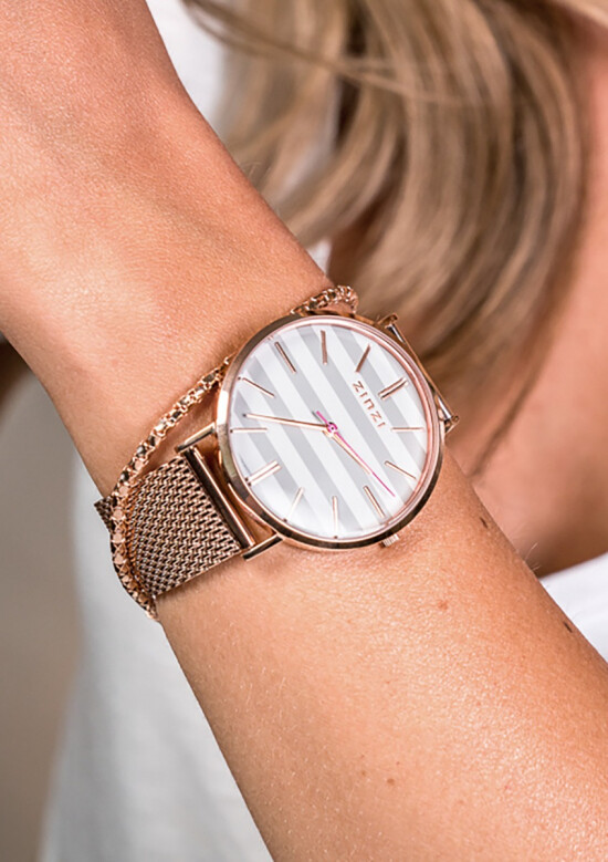 ZINZI Retro Watch with Grey-White Striped Dial ZIW420M