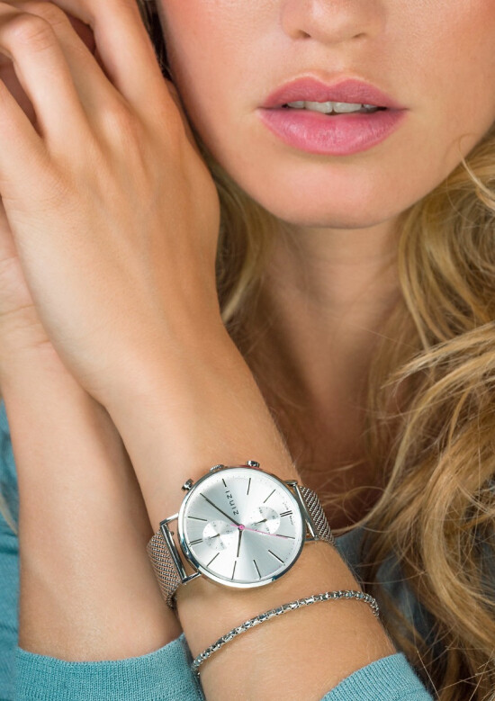 Zinzi Traveller horl.dual time slv w.plt zlv/meshbnd