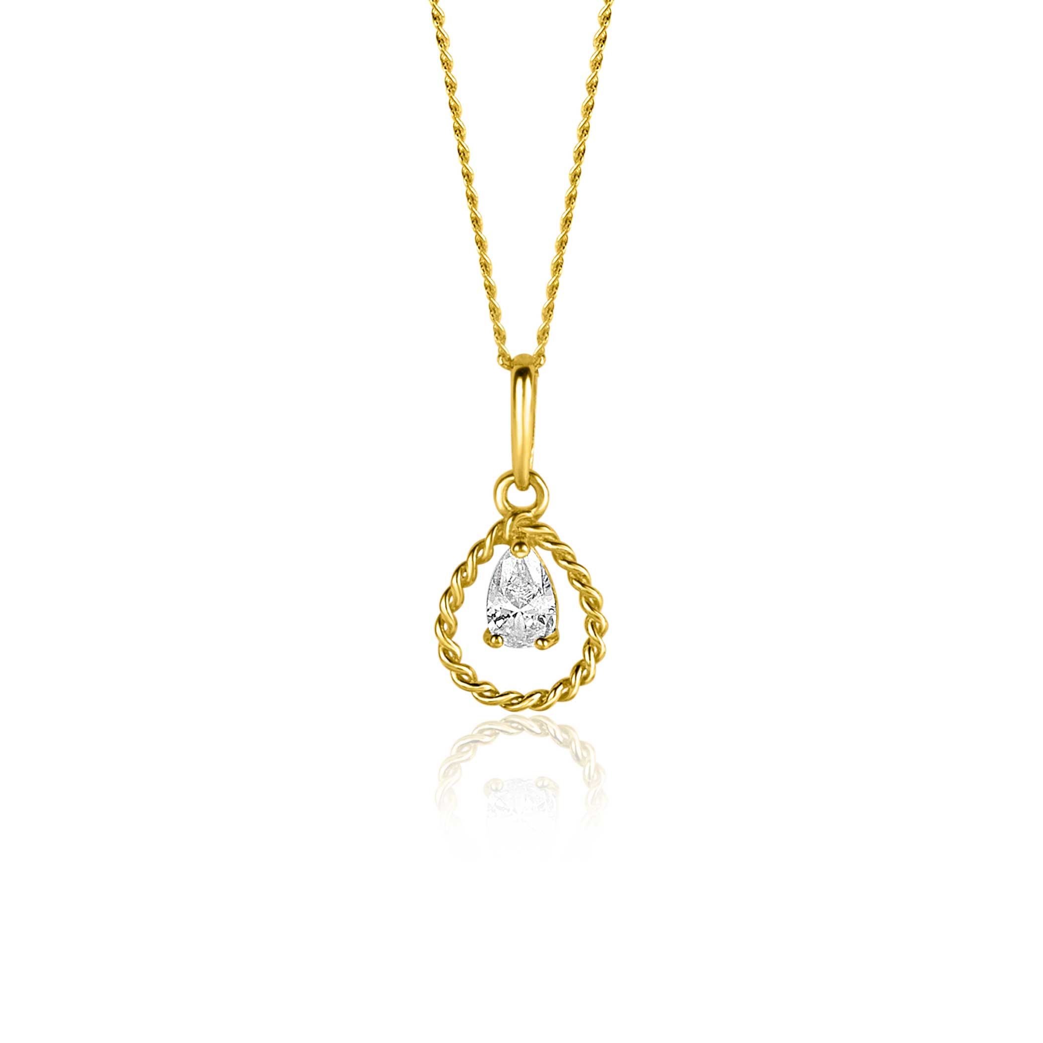 16mm ZINZI 14K Gold Pendant Drop White Zirconia ZGH478 (excl. necklace)