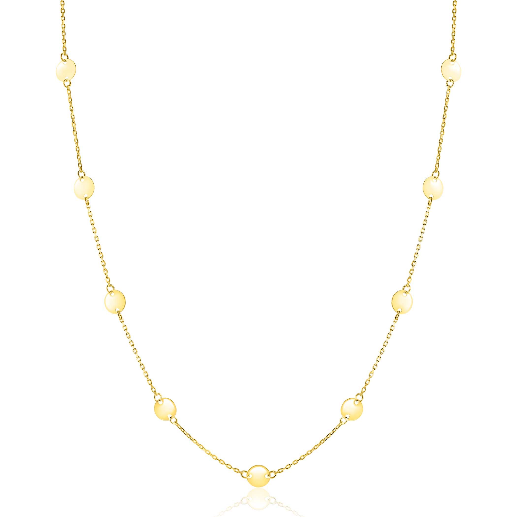 ZINZI Gold 14 carat gold necklace with delicate jasseron links and nine round smooth plates, 5mm wide, 42-45cm ZGC503
