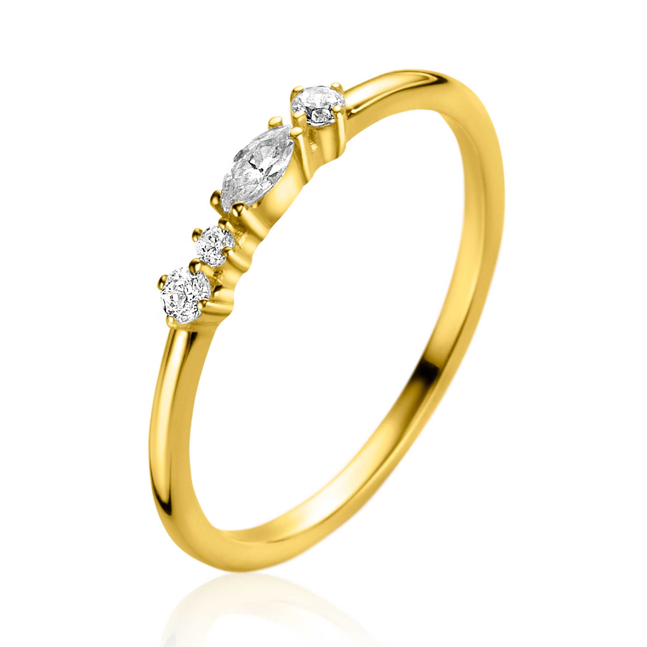 ZINZI 14K Gold Fantasy Ring Square and Drop White Zirconias 2,5mm width ZGR464
