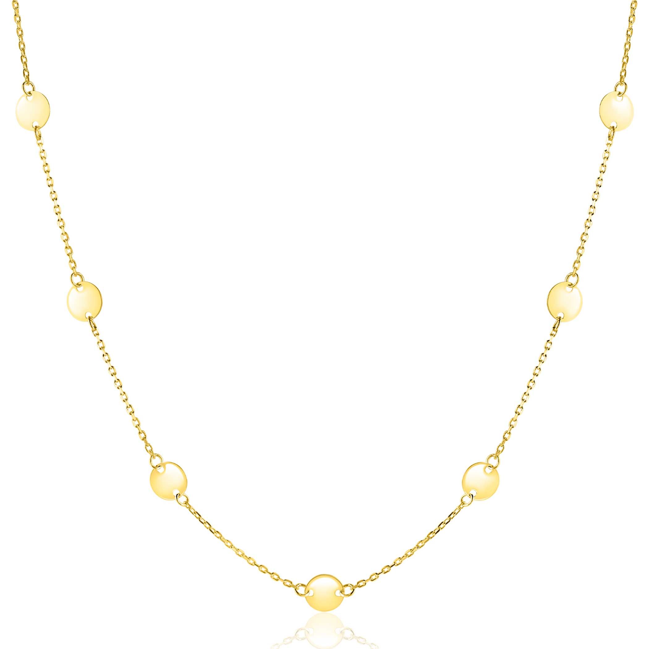 ZINZI Gold 14 carat gold necklace with delicate jasseron links and nine round smooth plates, 5mm wide, 42-45cm ZGC503
