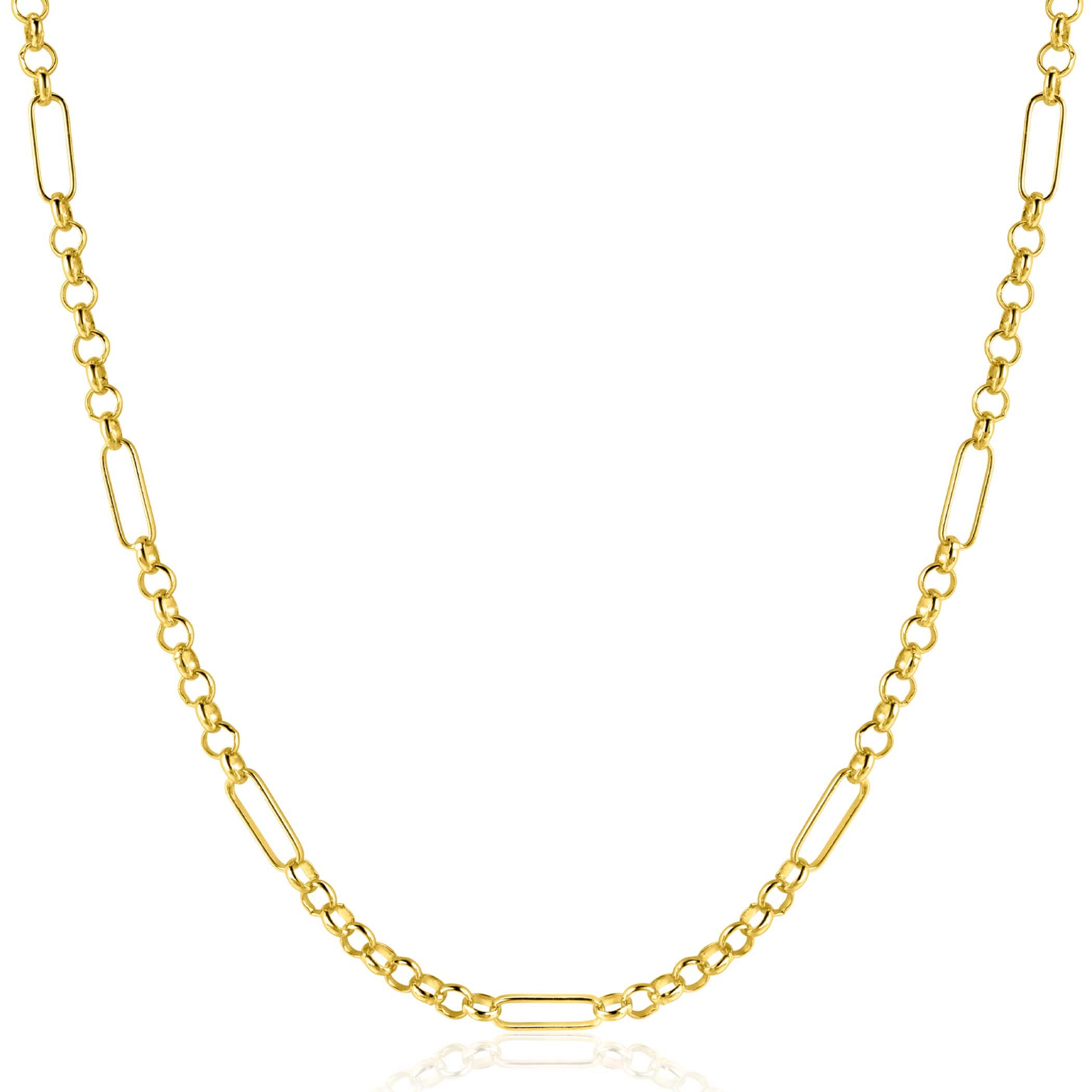 ZINZI Gold 14 karat solid gold necklace with paperclip links combined with curb links 41-43cm ZGC495
