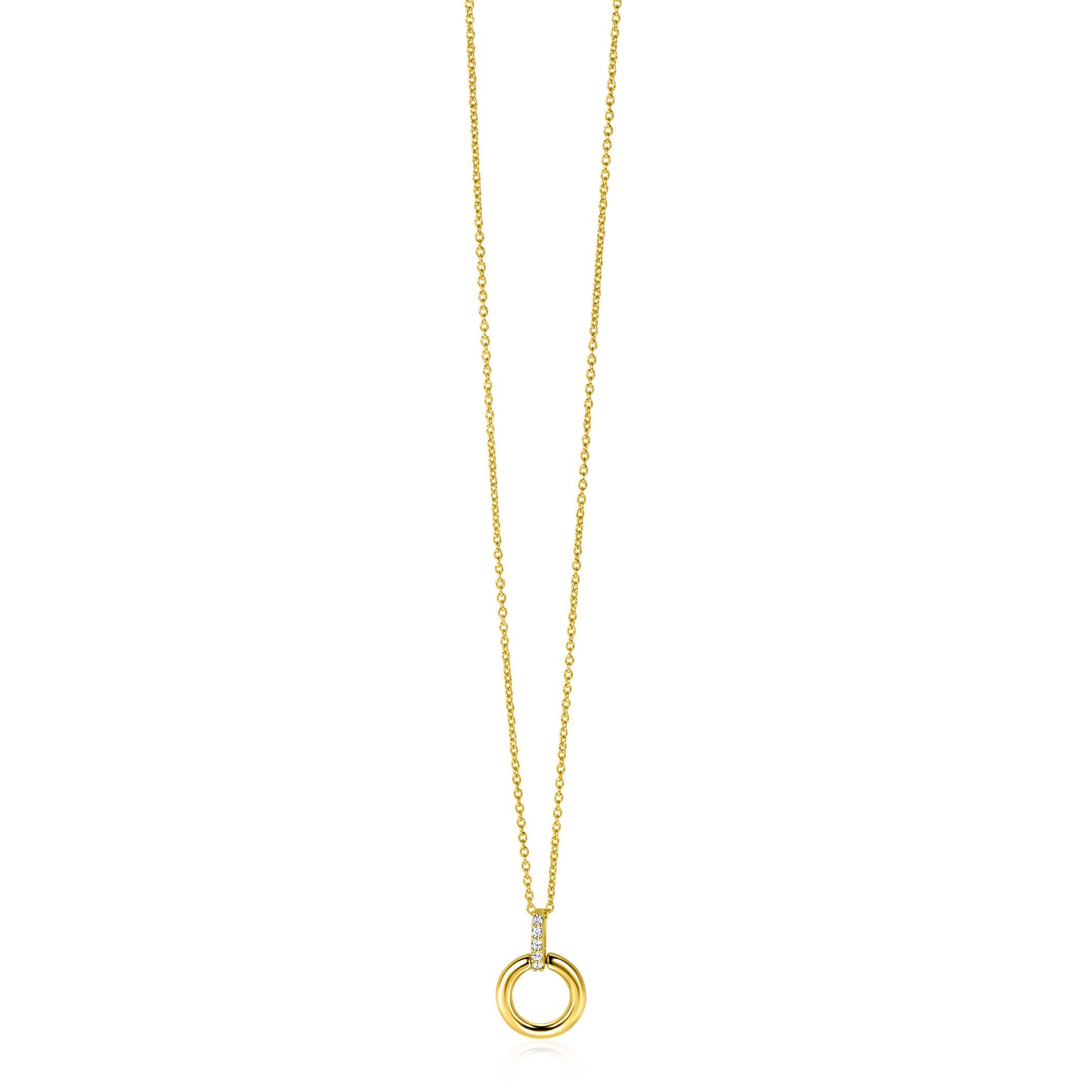 12mm ZINZI Gold 14 ct gold round pendant with a luxurious eye-catching bail, set with white cubic zirconias ZGH512 (no necklace)