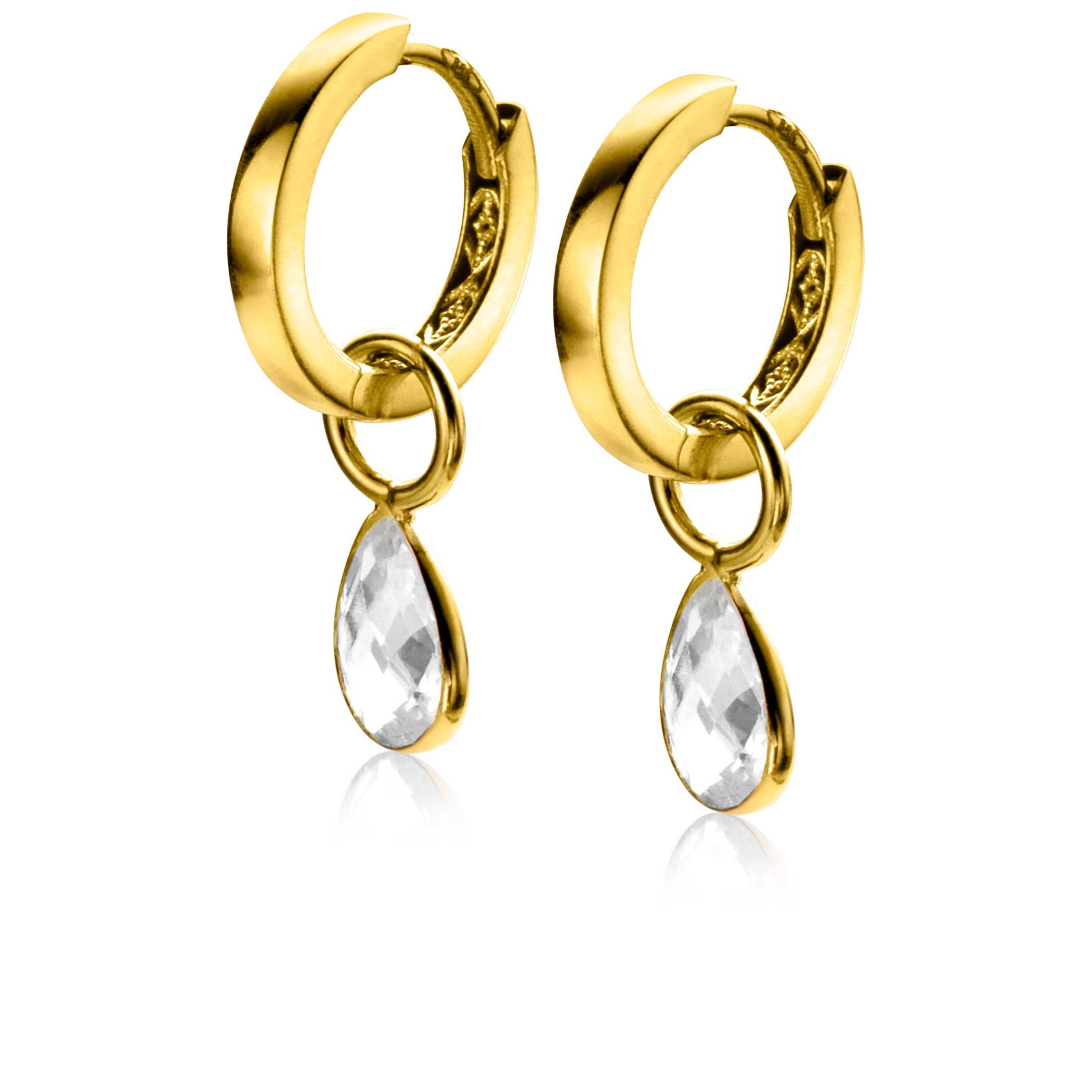 ZINZI 14K Gold Earrings Pendants Drop White Zirconia 7mm ZGCH390 (excl. hoop earrings)
