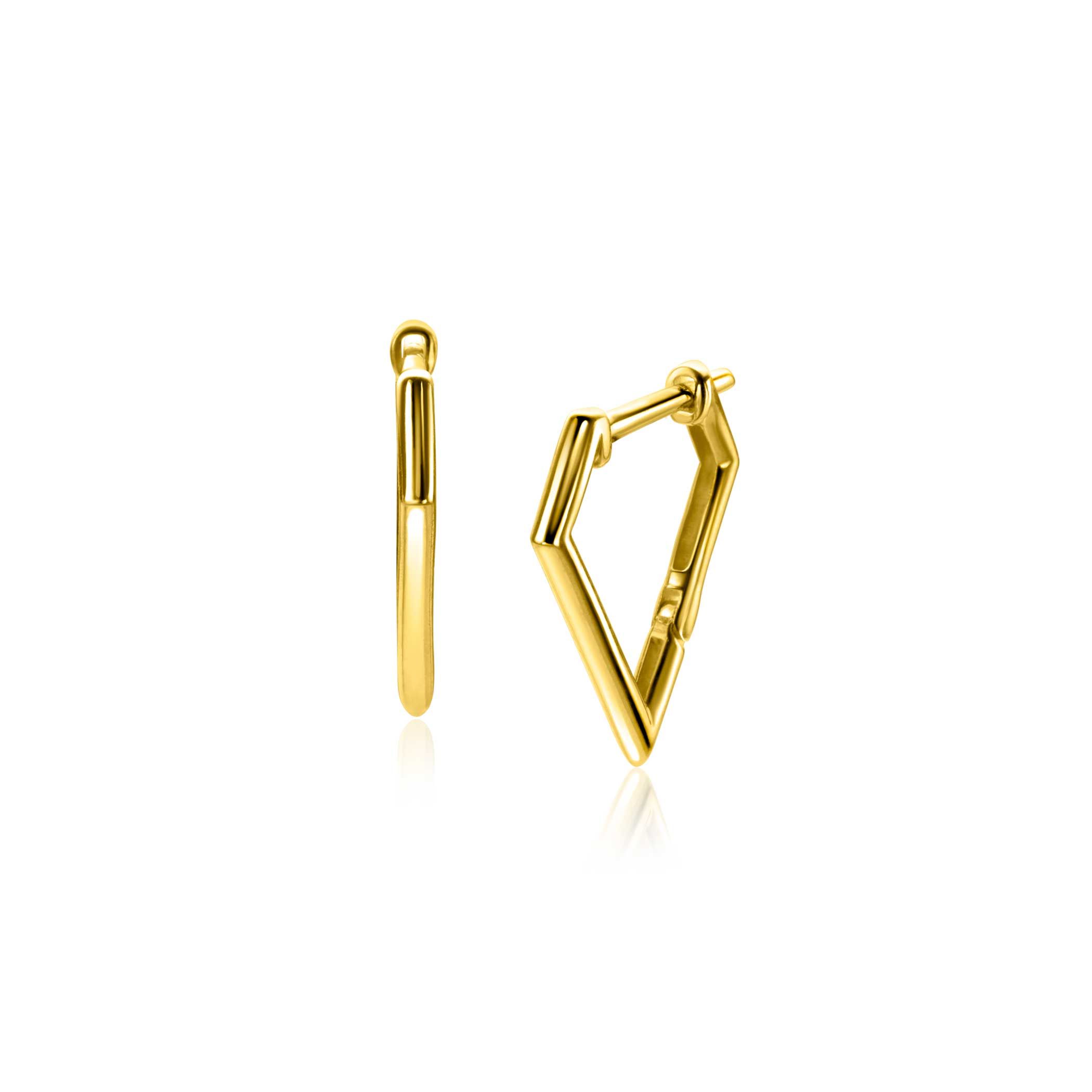 16mm ZINZI Gold 14 ct gold hoop earrings in a diamond shape with a hinged closure 16 x 2mm ZGO526