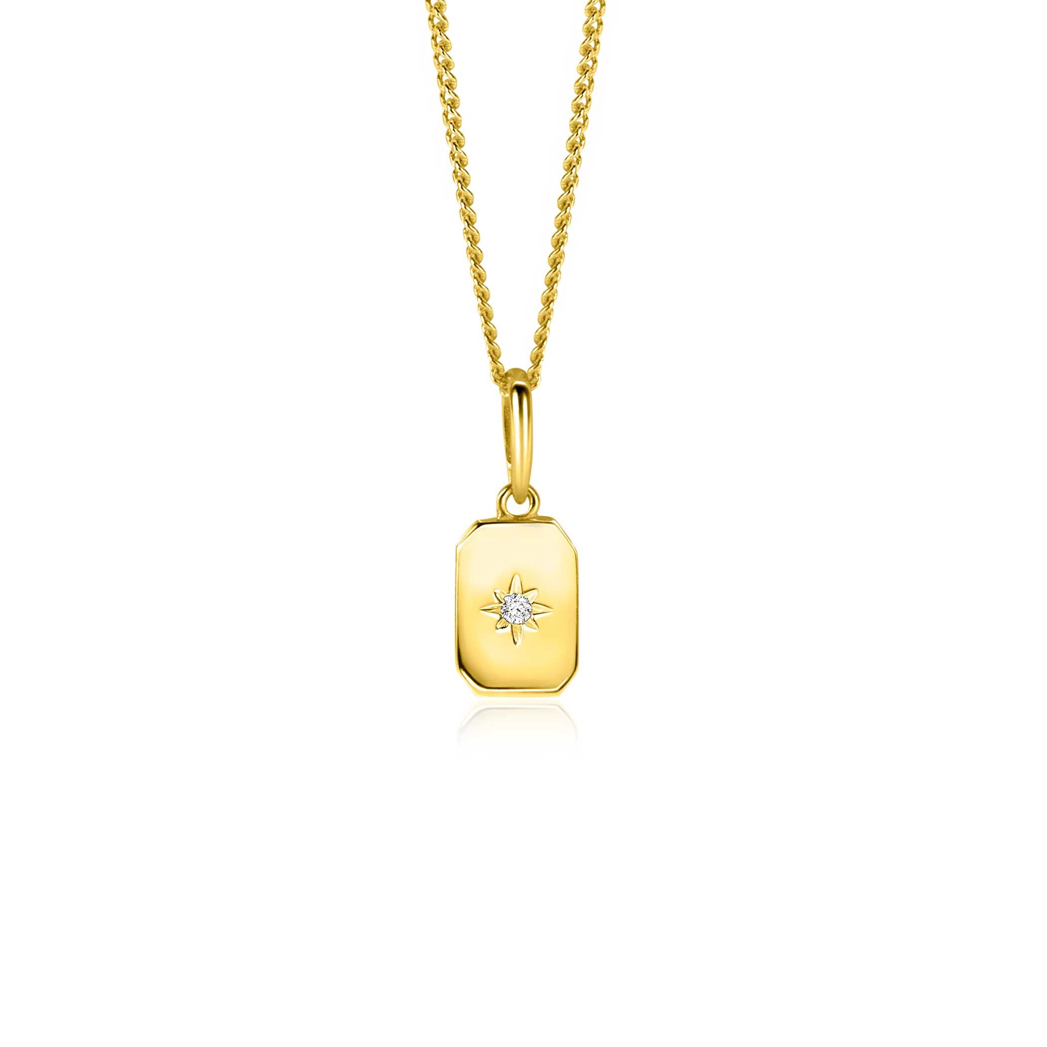 14mm ZINZI Gold 14K gold pendant with rectangular plate and star setting white zirconia ZGH510 (without necklace)