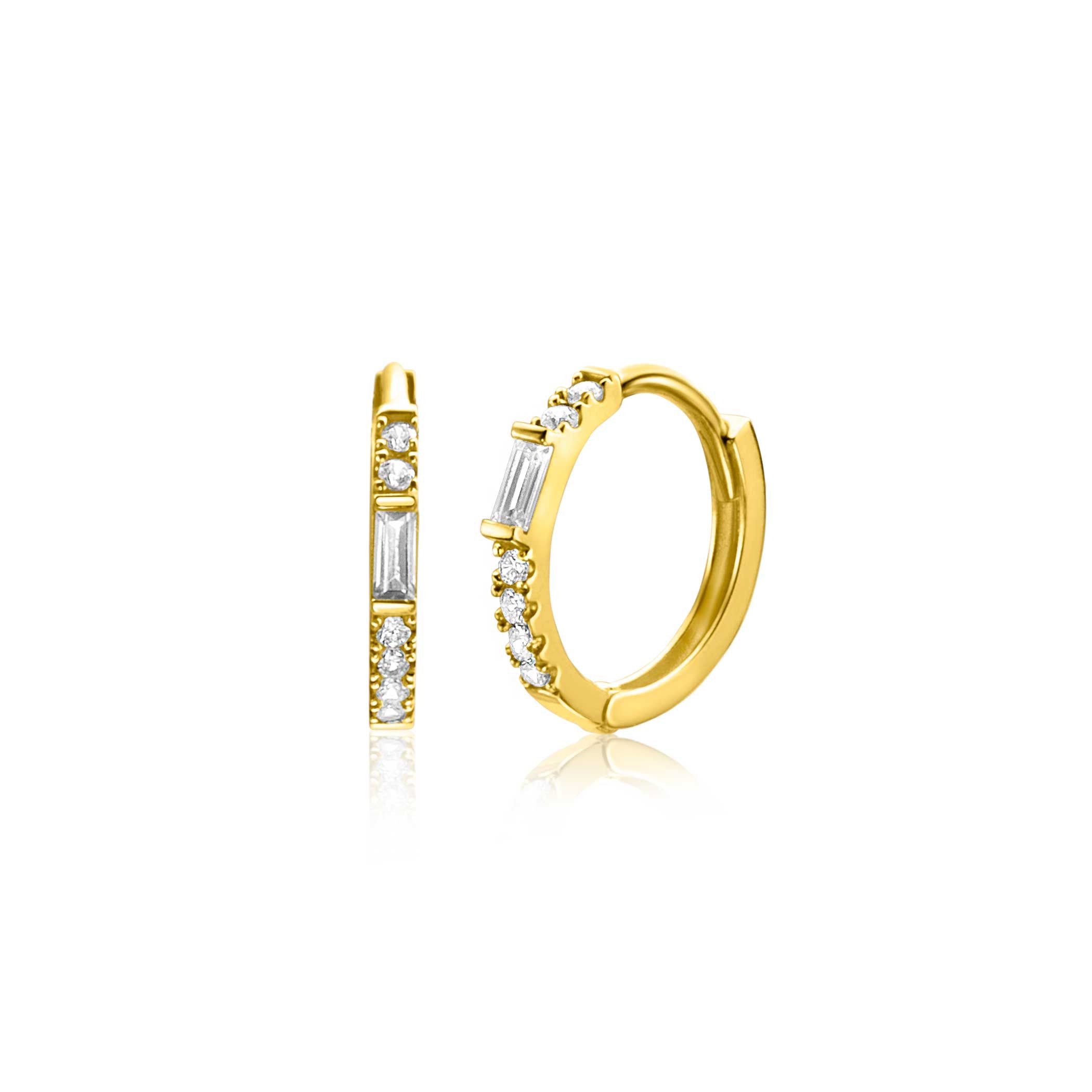 13,5mm ZINZI 14K Gold Hoop Earrings White Zirconias 13,5 x 1,5mm ZGO403