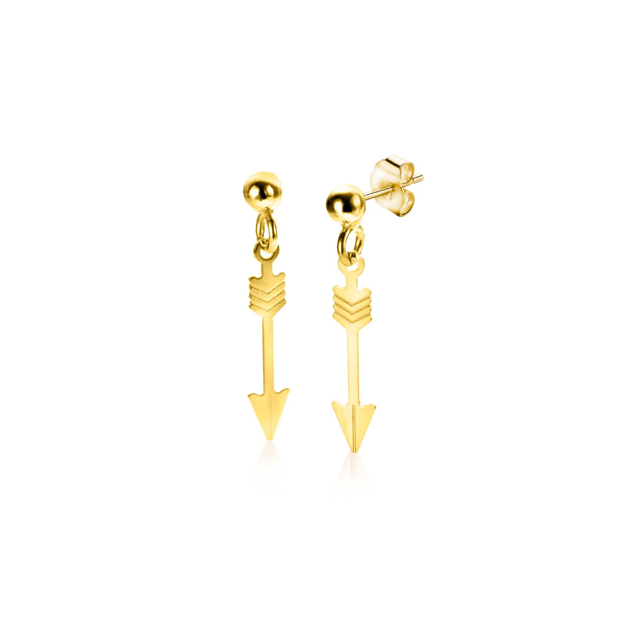 21mm ZINZI 14K Gold Stud Earrings Dangling Arrow ZGO383