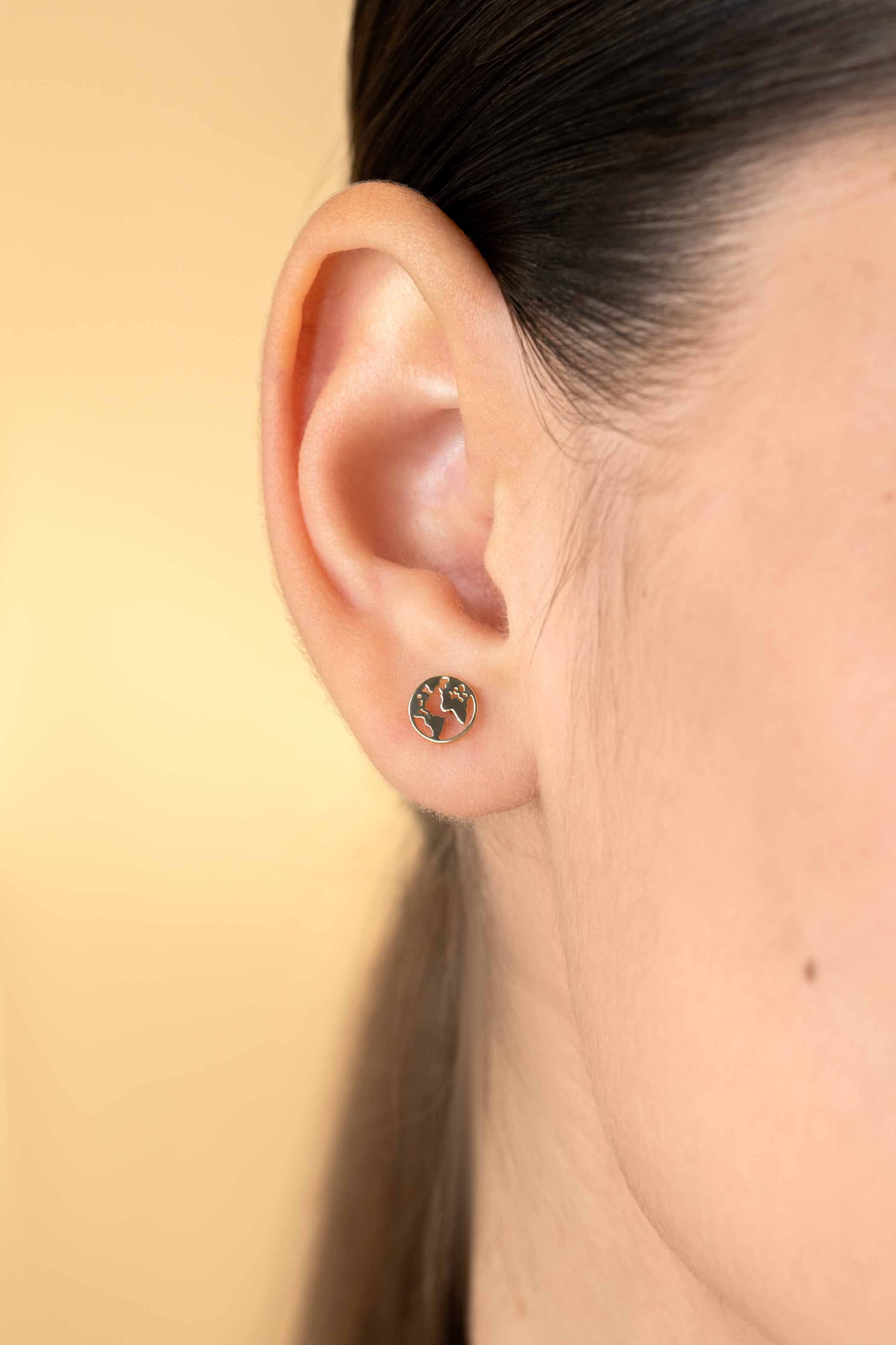 6,5mm ZINZI 14K Gold Stud Earrings World Map ZGO474