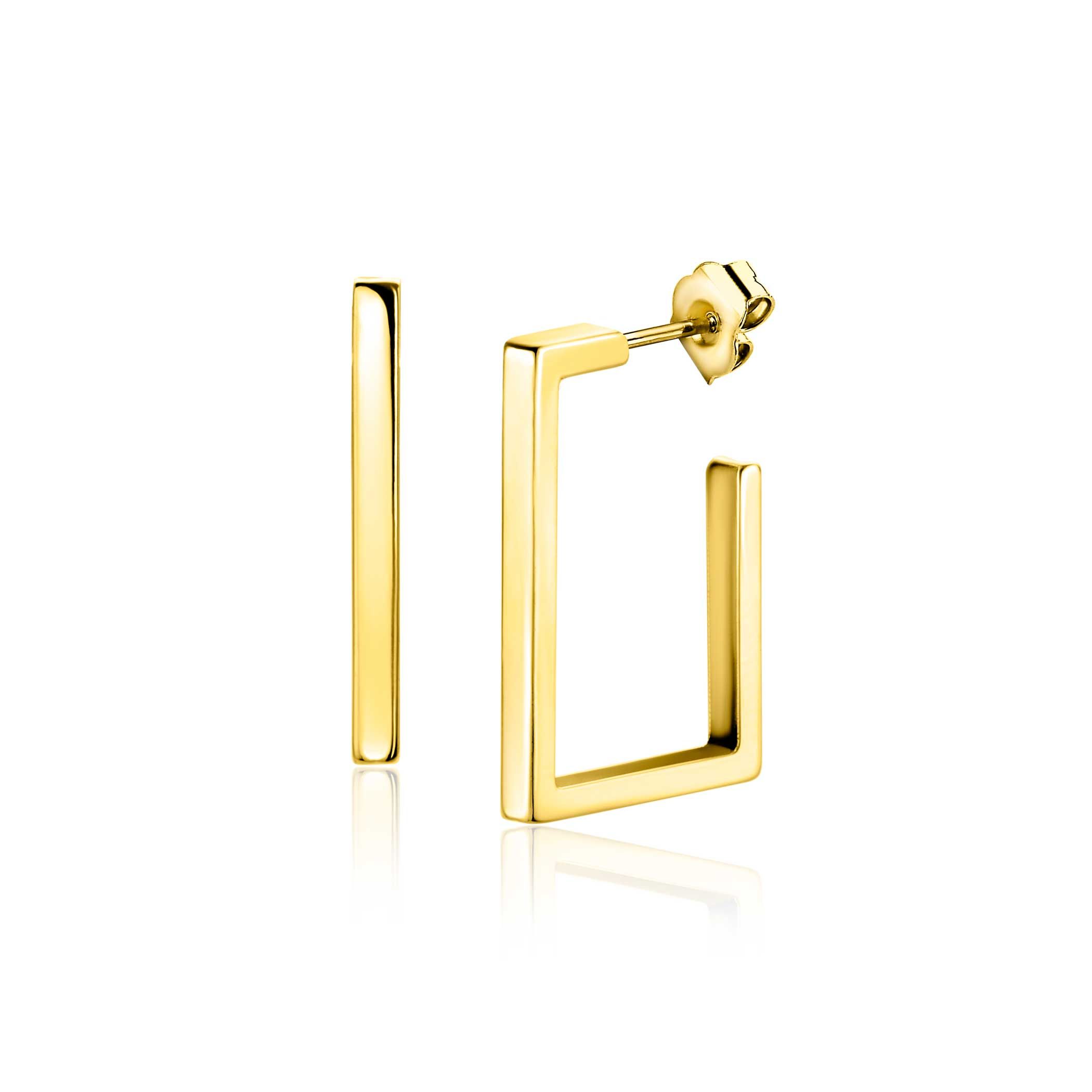 23mm ZINZI Gold 14 karat gold ear studs with large sleek square shape. Size 23 x 2.4mm. ZGO482
