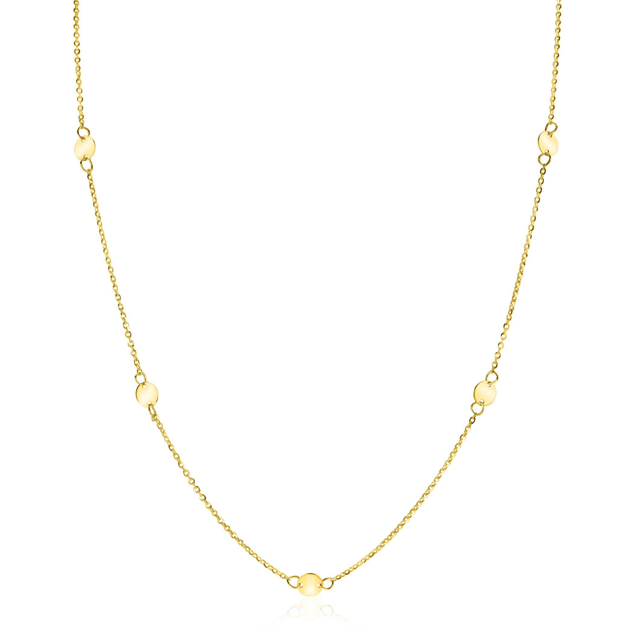 ZINZI 14K Gold Necklace Rolo Chain 7 Small Coins 5mm width 42-45cm ZGC444