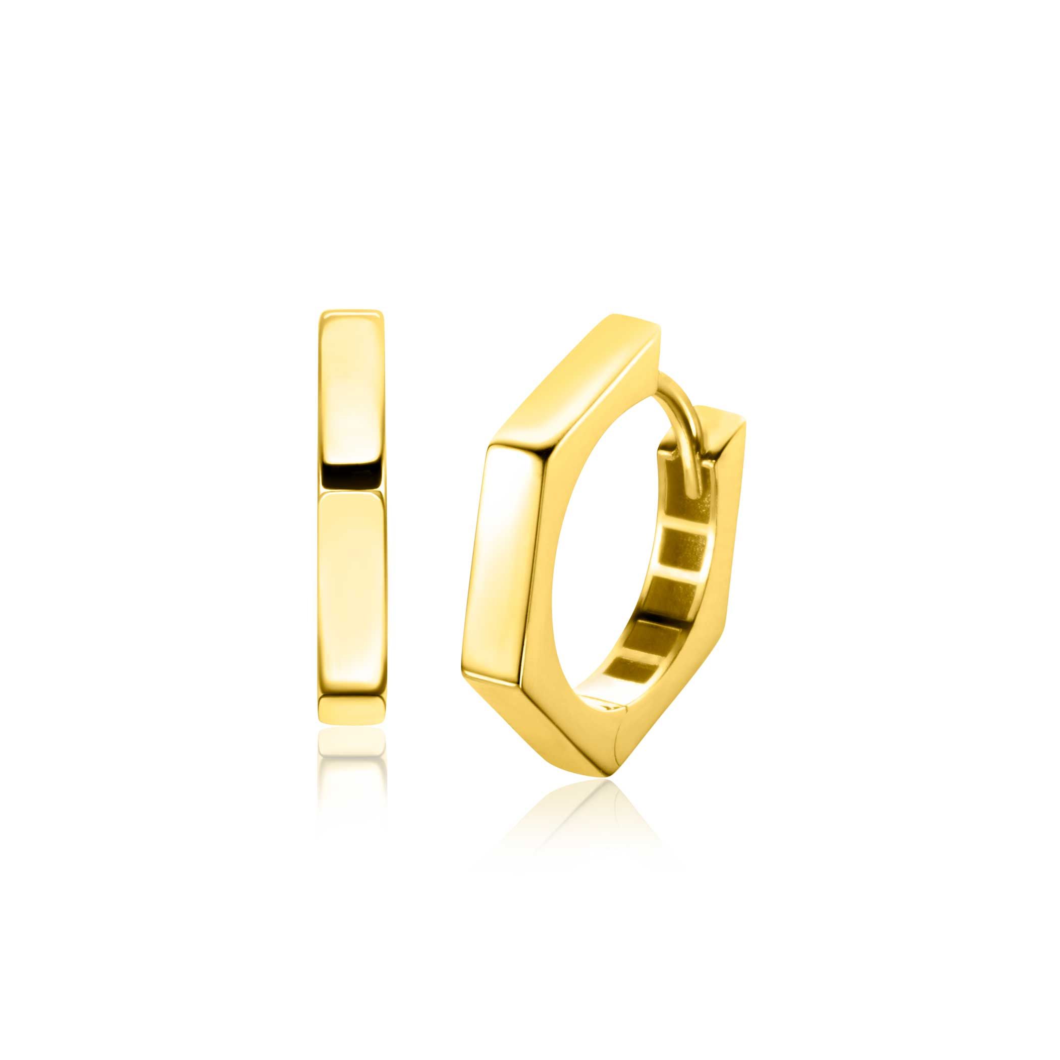 17,5mm ZINZI 14K Gold Hoop Earrings Hexagon Square Tube 2,7mm width ZGO440
