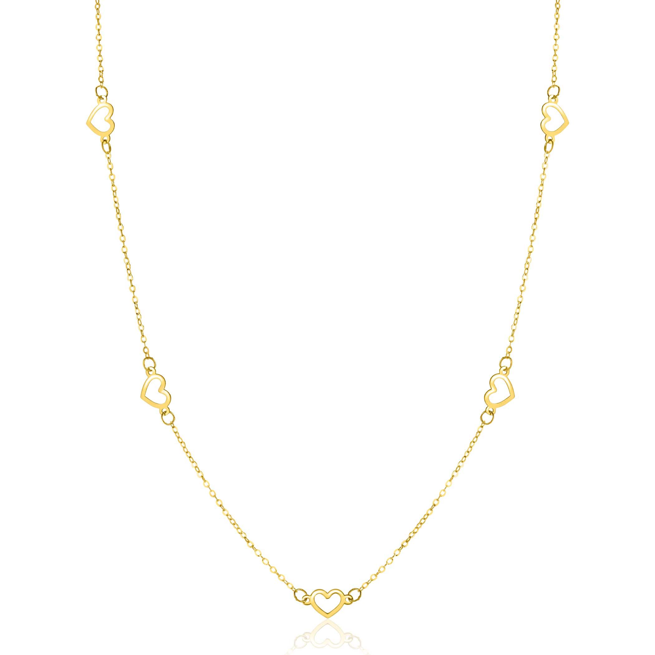 ZINZI Gold 14 carat gold necklace with delicate jasseron links and five open hearts, 5mm wide, 42-45cm ZGC504
