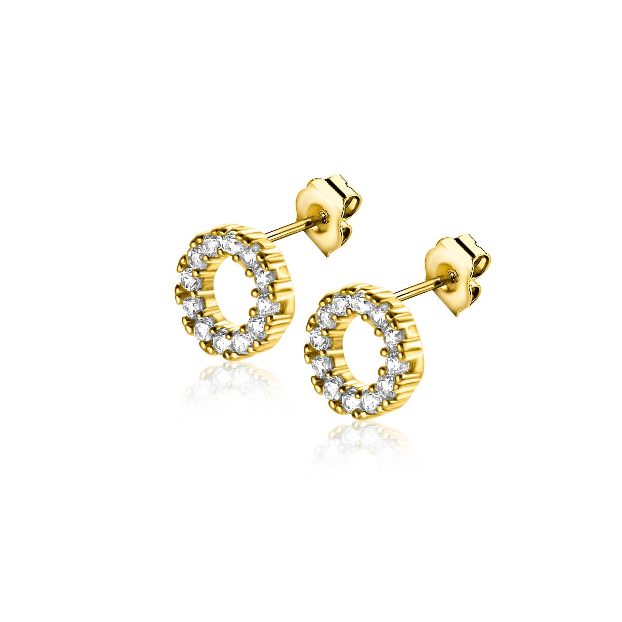 7mm ZINZI 14K Gold Stud Earrings Open Circle White Zirconias ZGO456