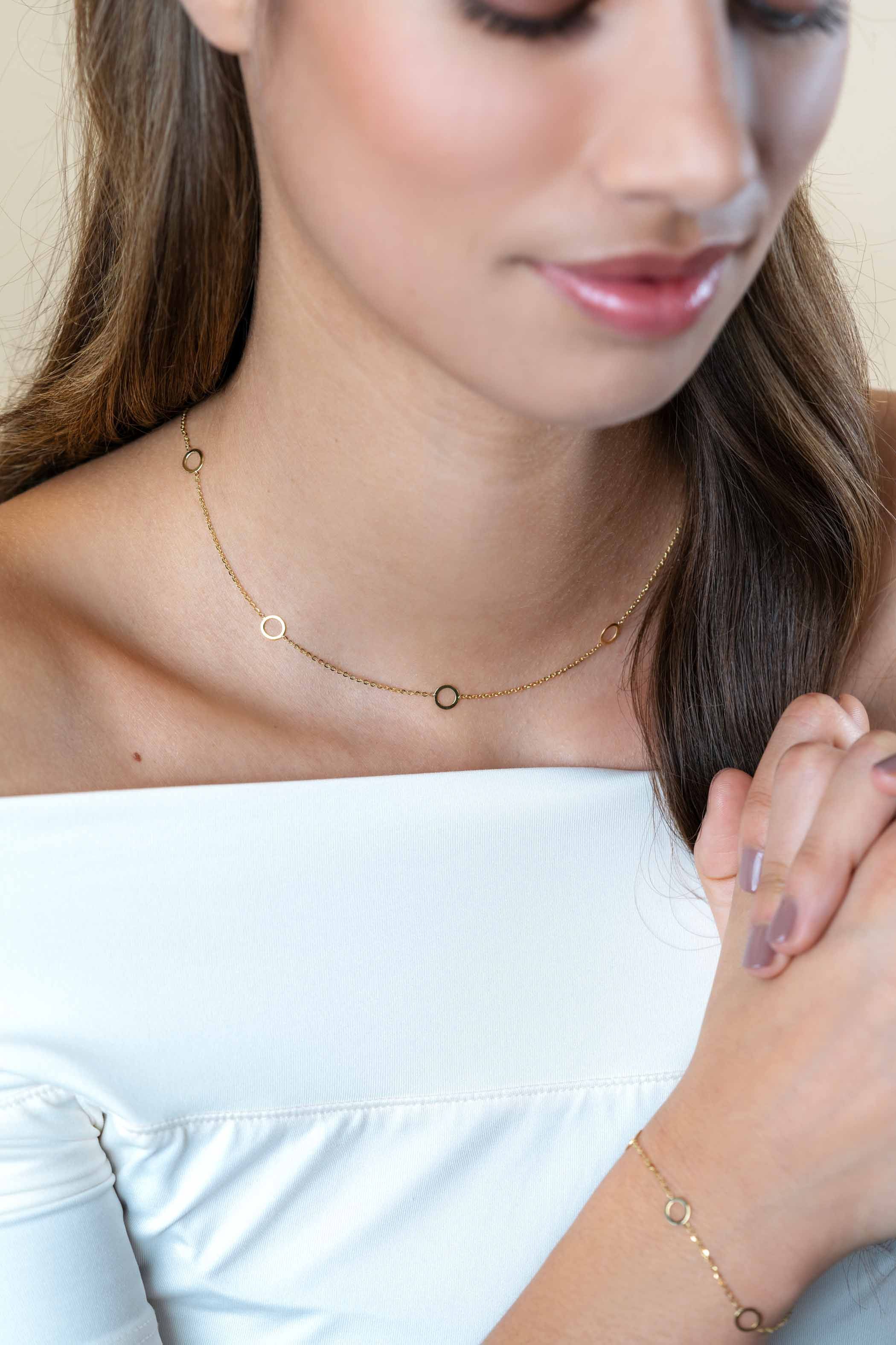 ZINZI 14K Gold Necklace Rolo Chain 7 Small Open Circles 6,5mm width 42-45cm ZGC445