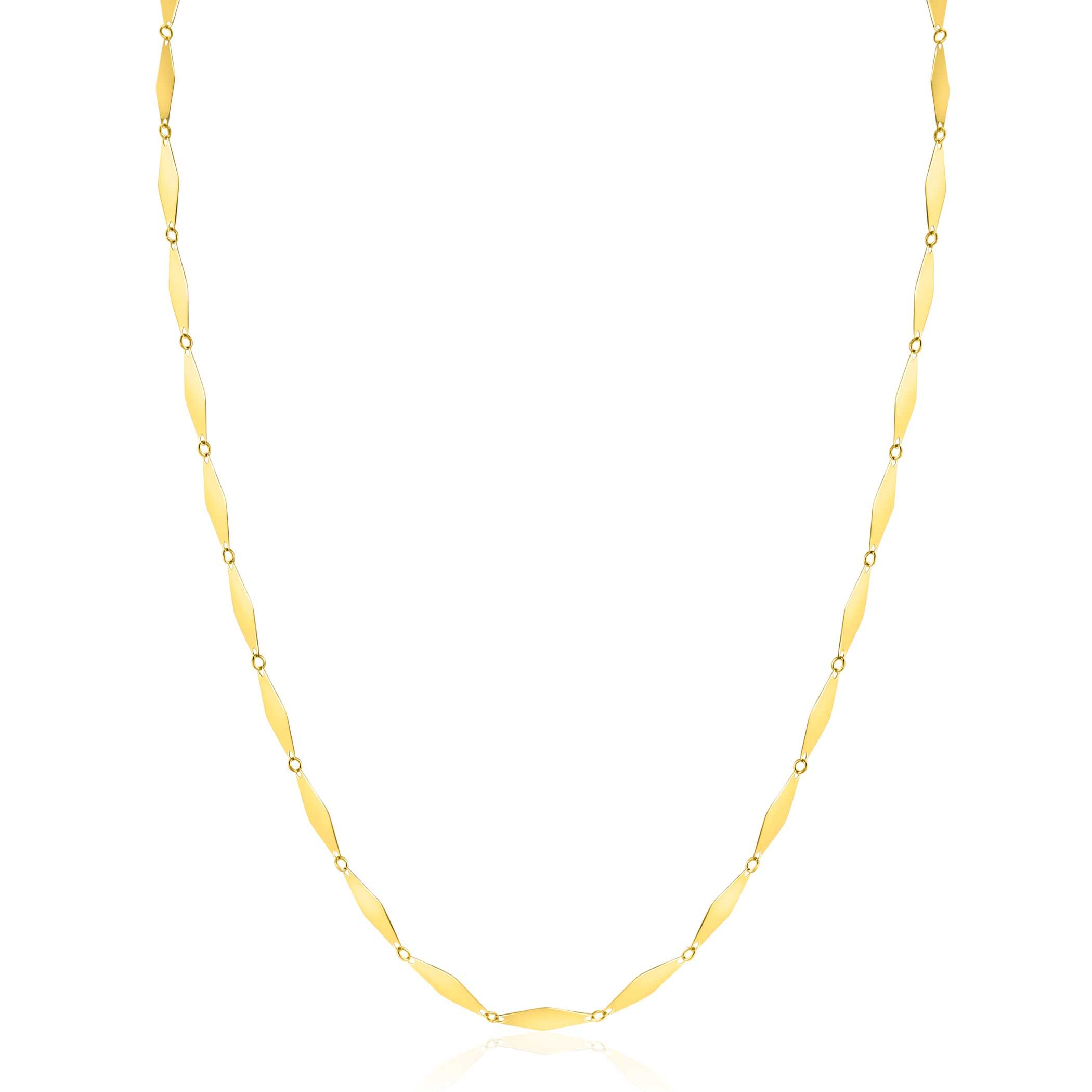 ZINZI Gold 14 karat gold solid chain necklace with shiny long diamond-shaped links 3mm wide 45cm ZGC492
