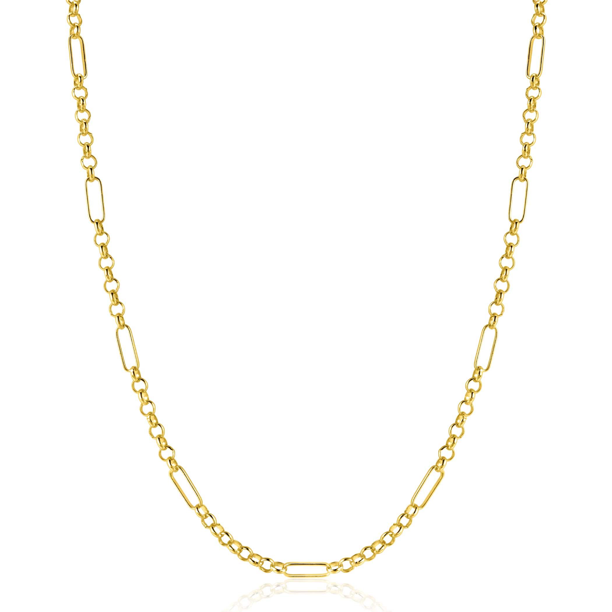 ZINZI Gold 14 karat solid gold necklace with paperclip links combined with curb links 41-43cm ZGC495
