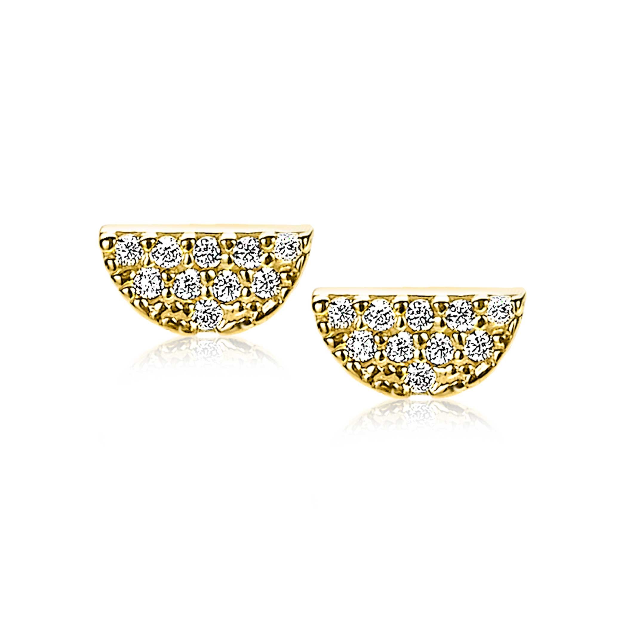ZINZI 14K Gold Stud Earrings Crescent Moon Moon White Zirconia ZGO220