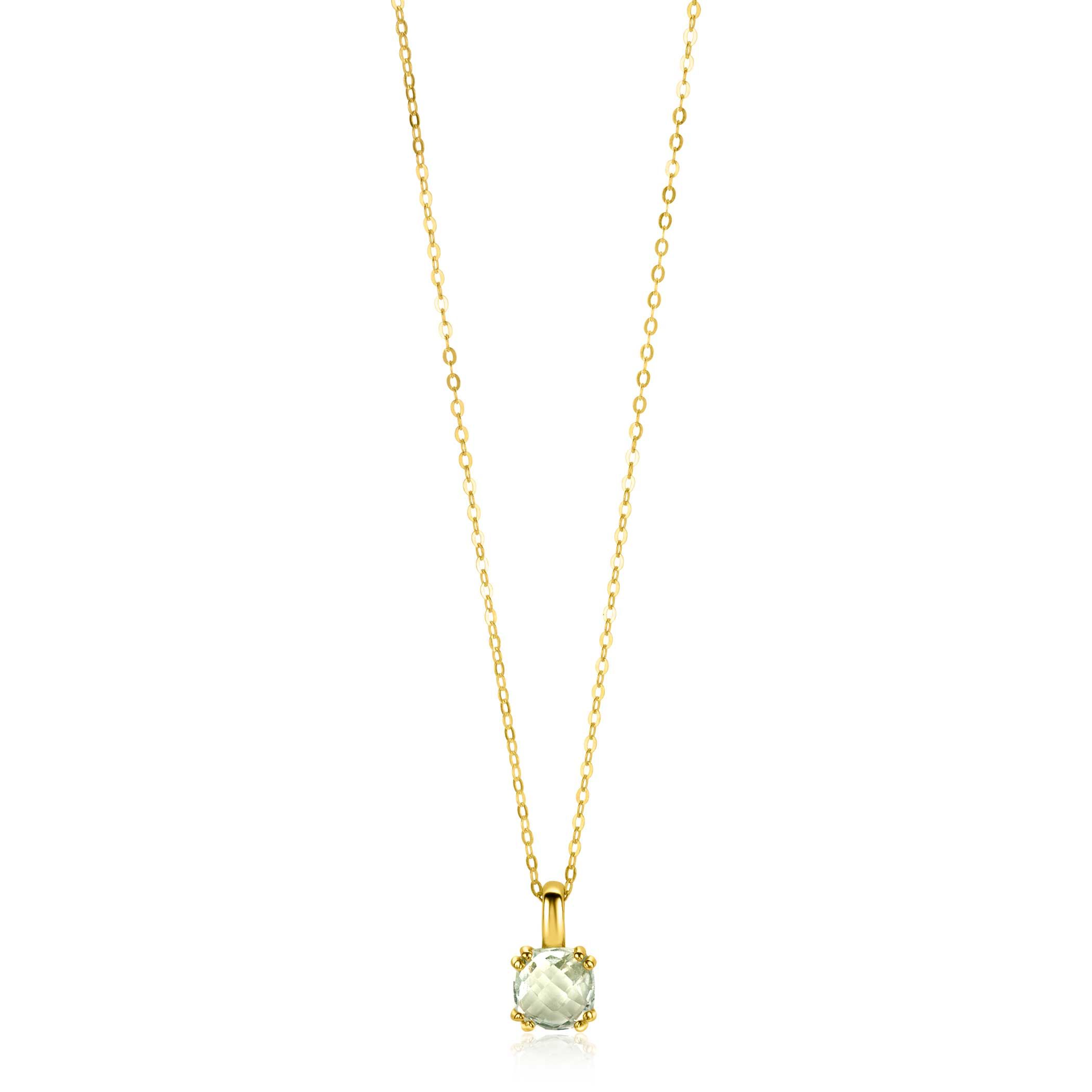 ZINZI 14K Gold Necklace Square Pendant Light Green Amethyst 12mm 45cm ZGC376