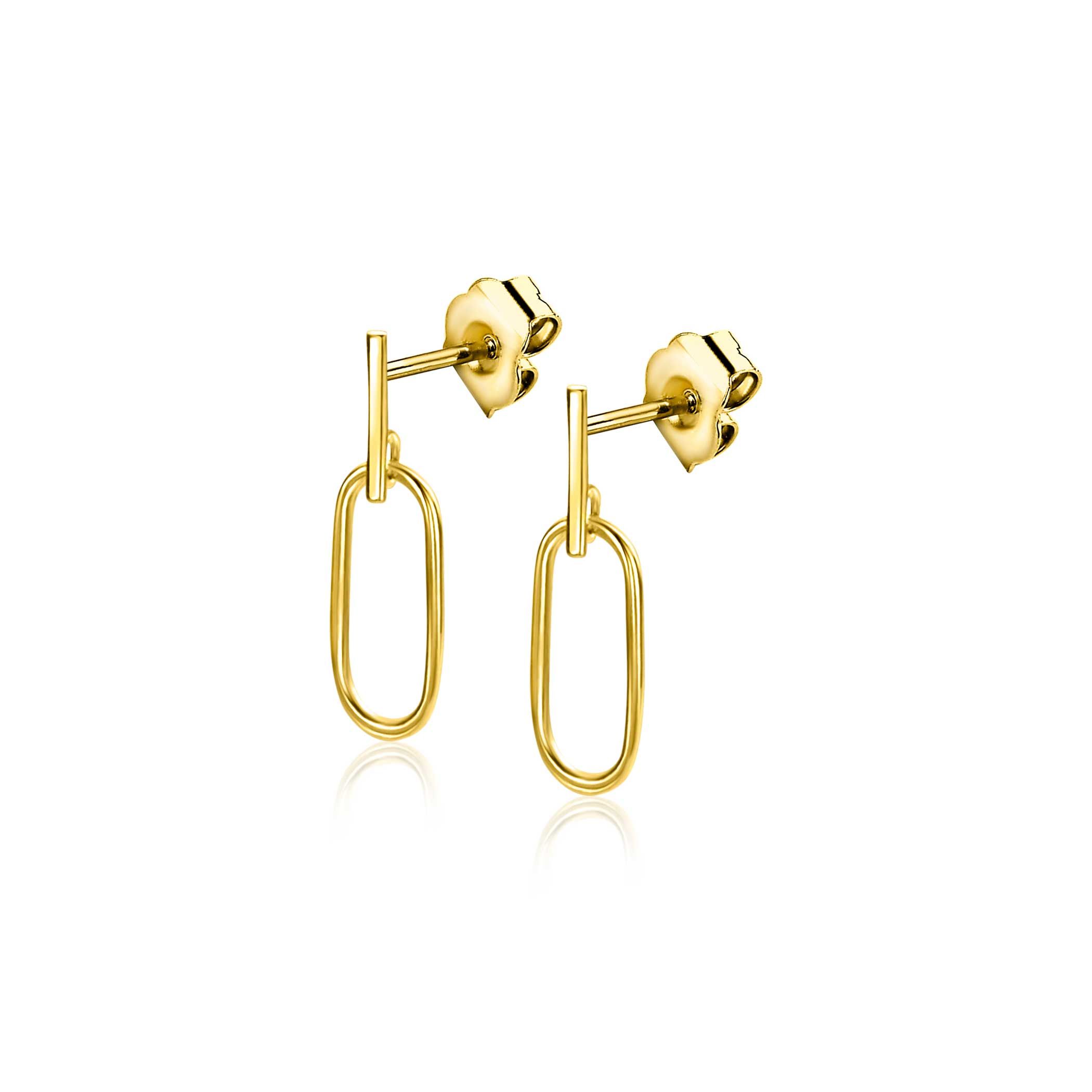 16mm ZINZI 14K Gold Stud Earrings Trendy Open Oval Small Bar ZGO415