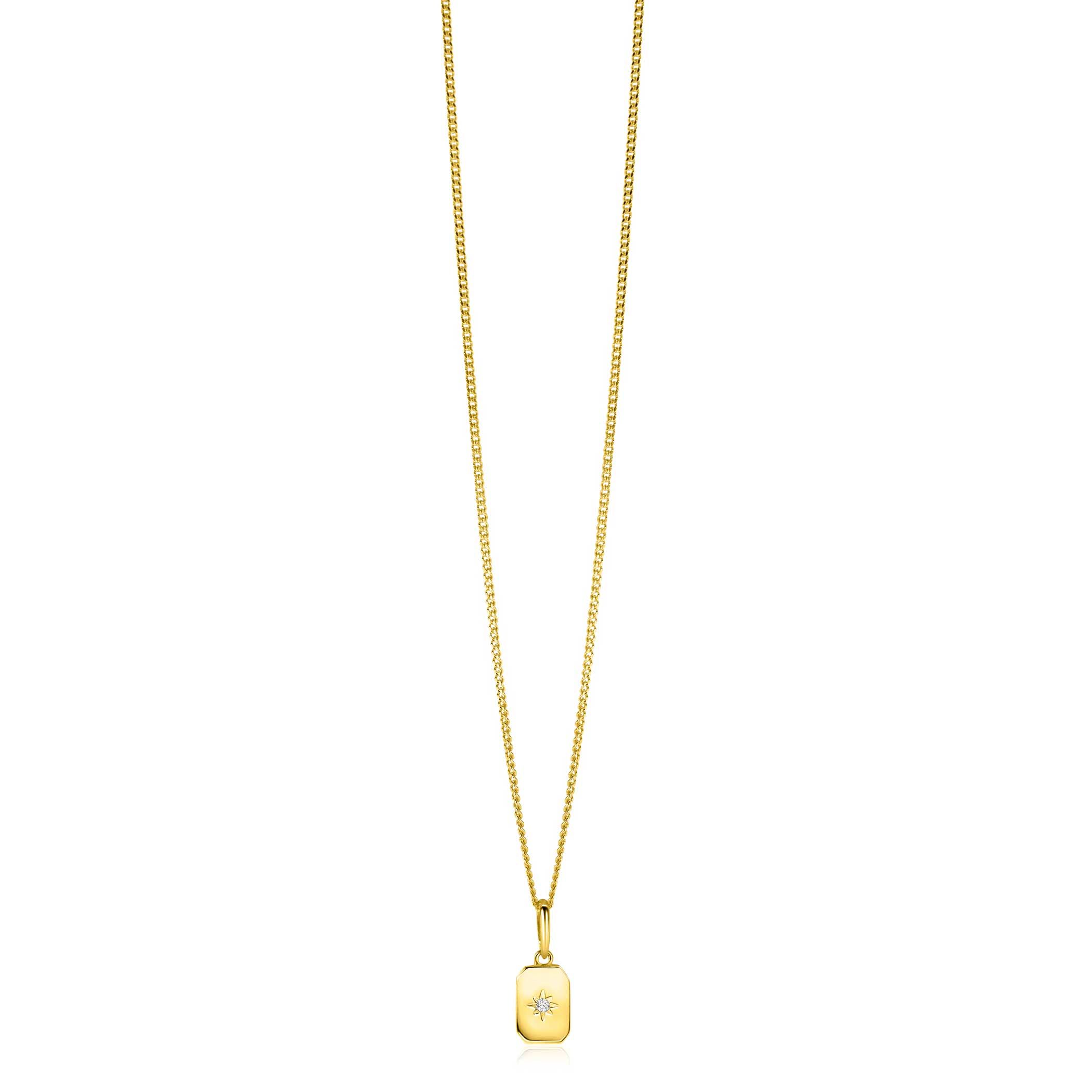14mm ZINZI Gold 14K gold pendant with rectangular plate and star setting white zirconia ZGH510 (without necklace)