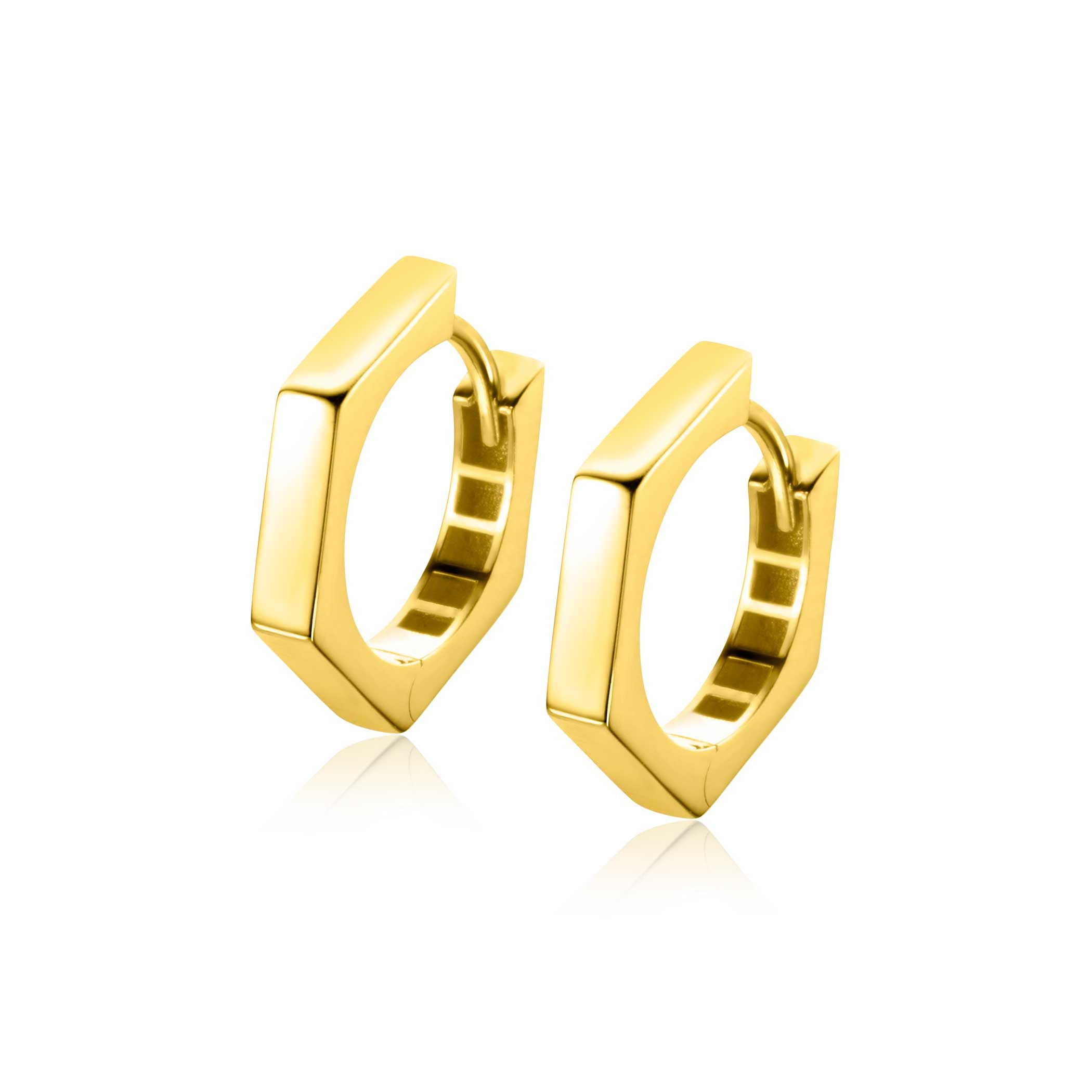 17,5mm ZINZI 14K Gold Hoop Earrings Hexagon Square Tube 2,7mm width ZGO440