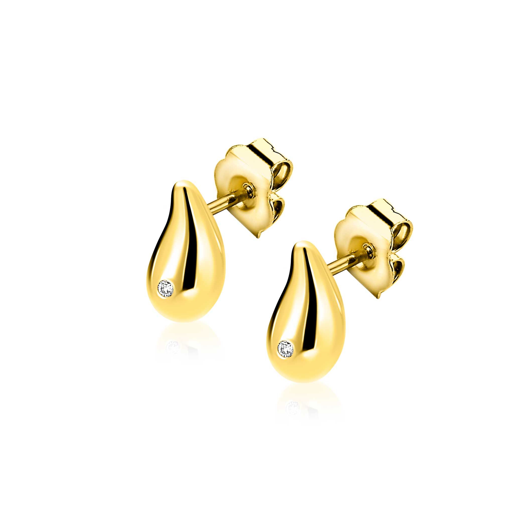 ZINZI GOLD oorknopje druppelvorm met zirconia