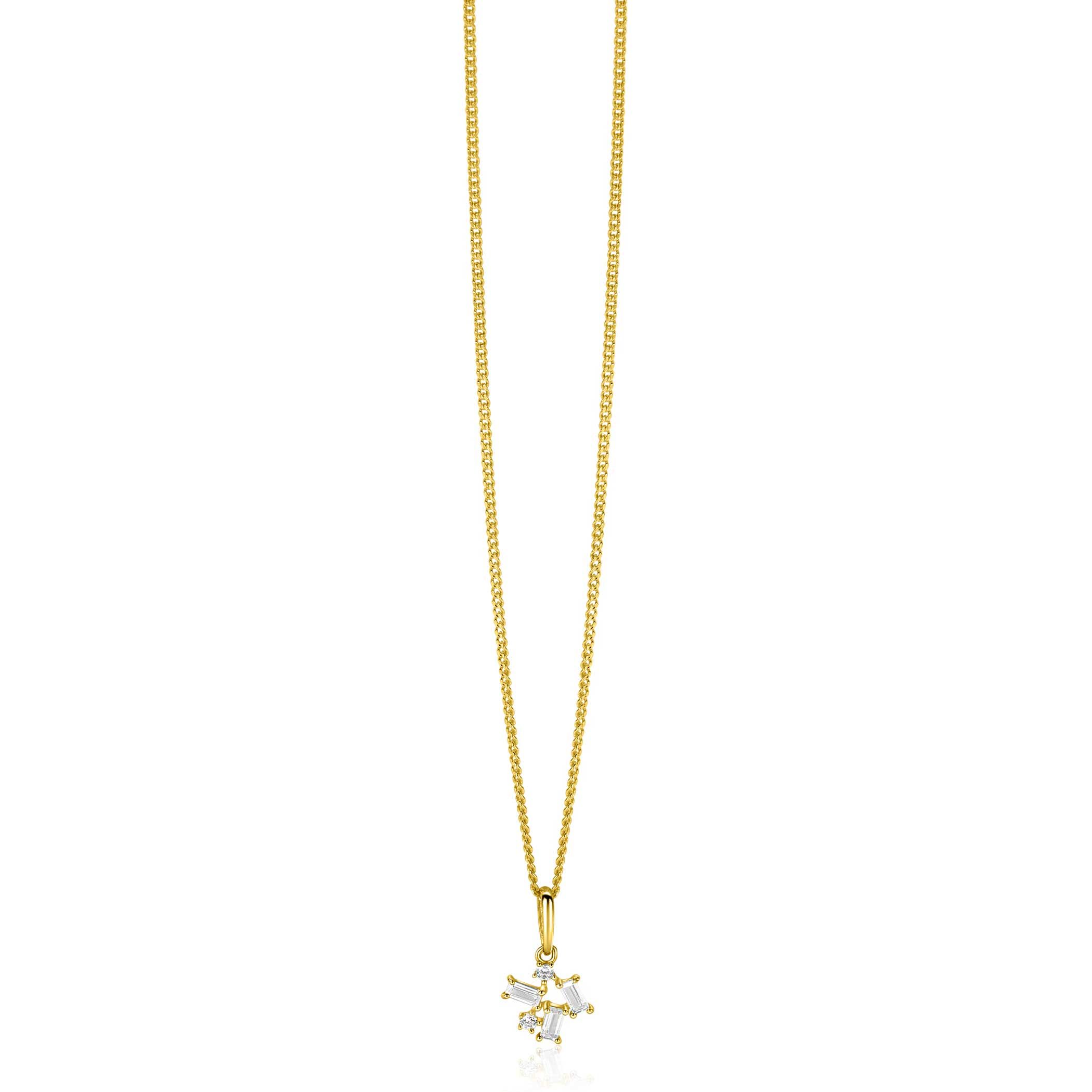 13mm ZINZI Gold 14 ct gold fantasy pendant with rectangular and round cubic zirconias ZGH511 (no necklace)