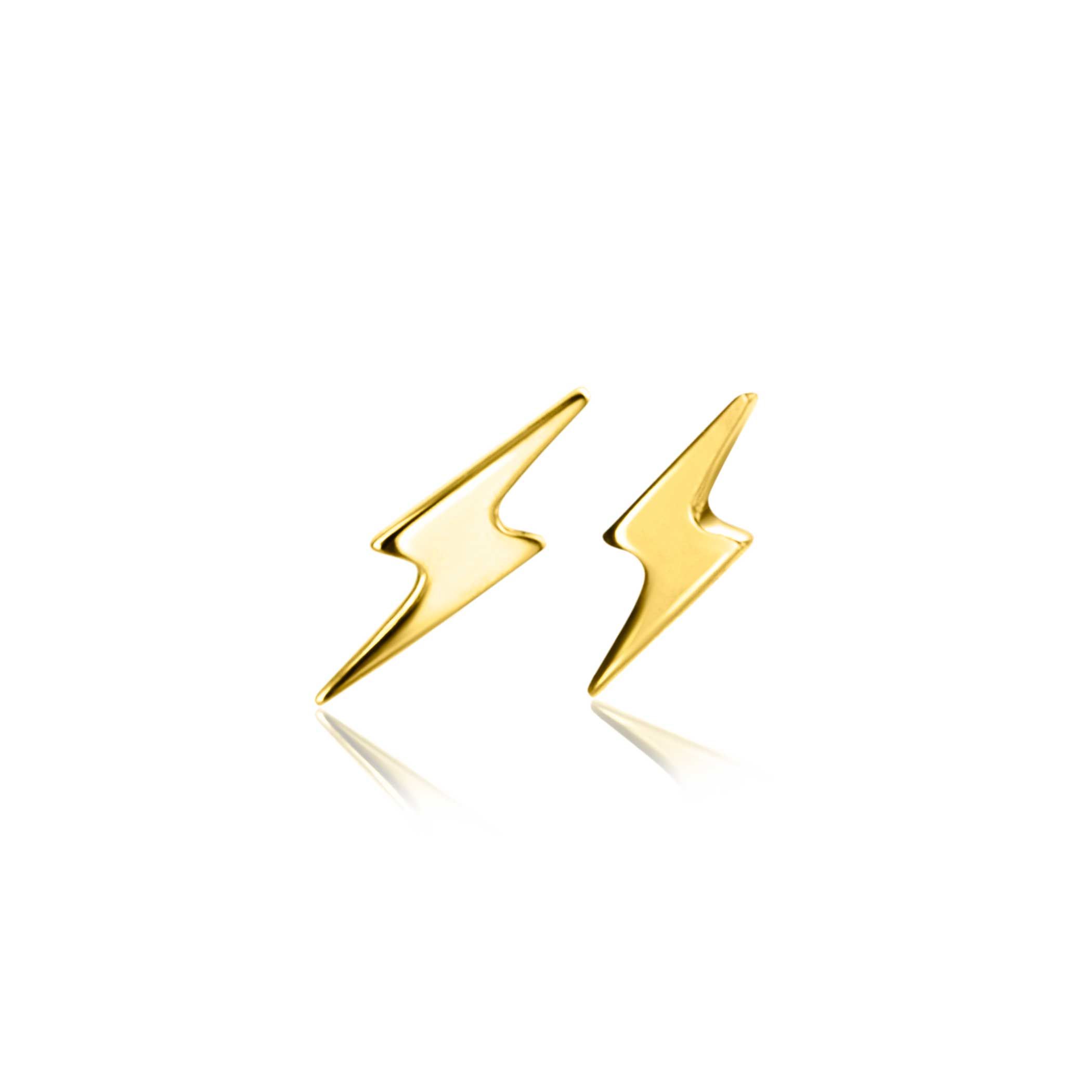 10mm ZINZI 14K Gold Stud Earrings Lightning Bolt ZGO402