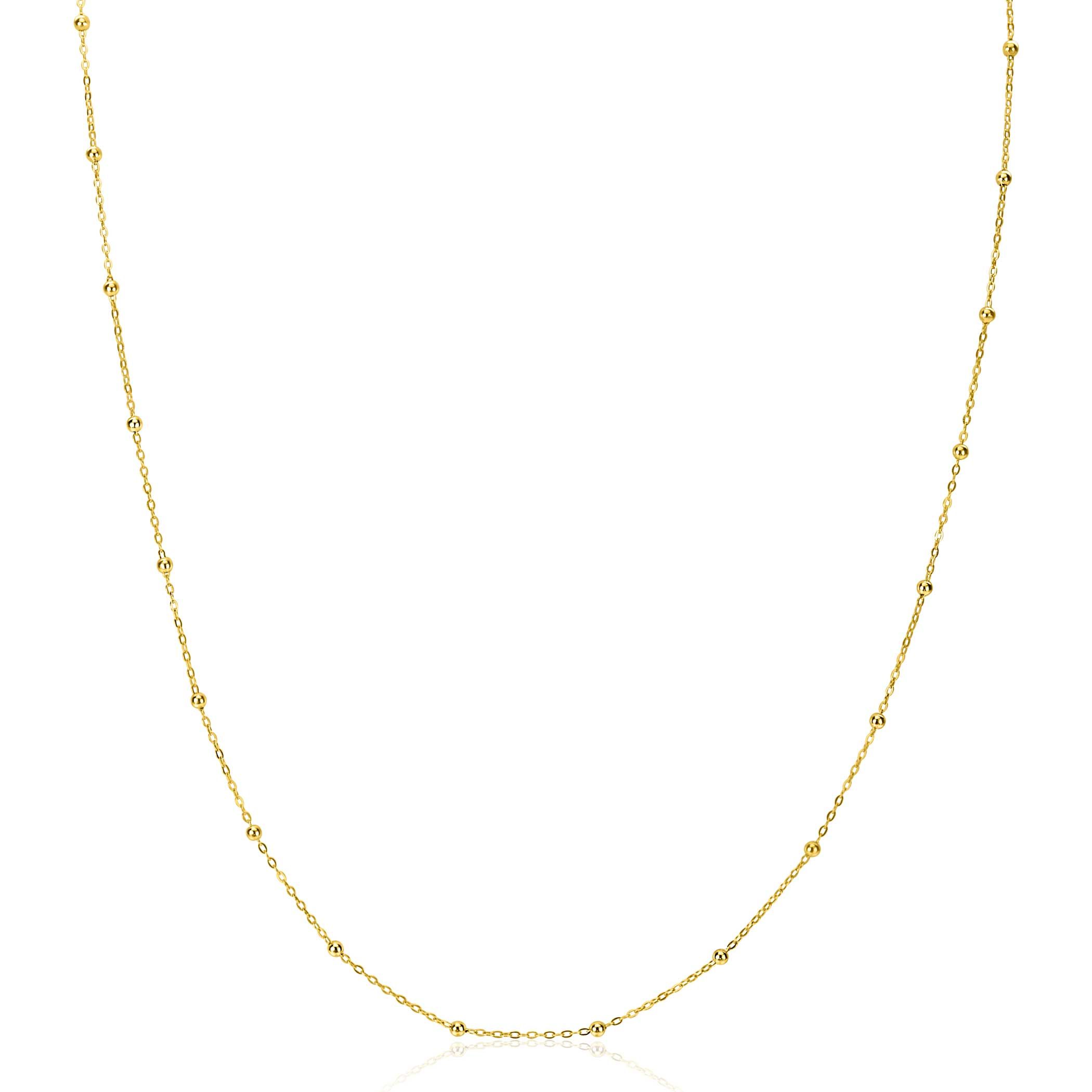 ZINZI Gold 14 karat gold link chain necklace with beads 1.5mm wide, length 40-45cm ZGC489

