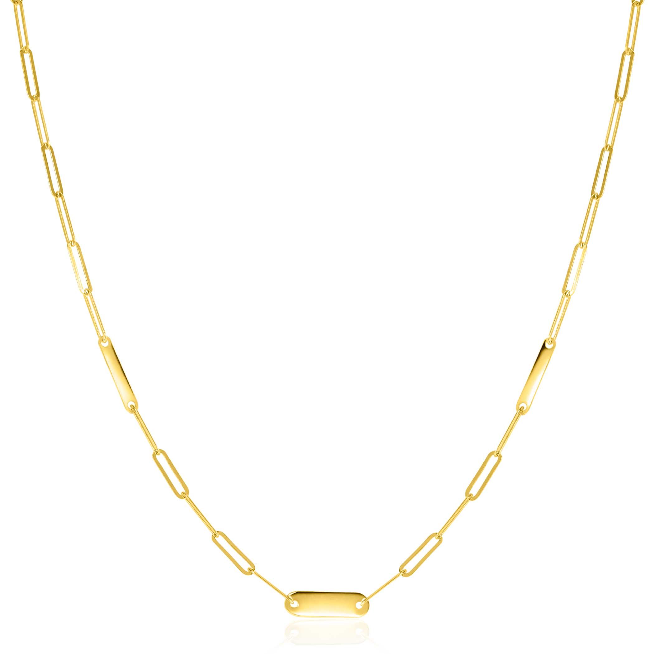 ZINZI 14K Gold Paperclip Chain Necklace 3 Small Bars 45cm ZGC443