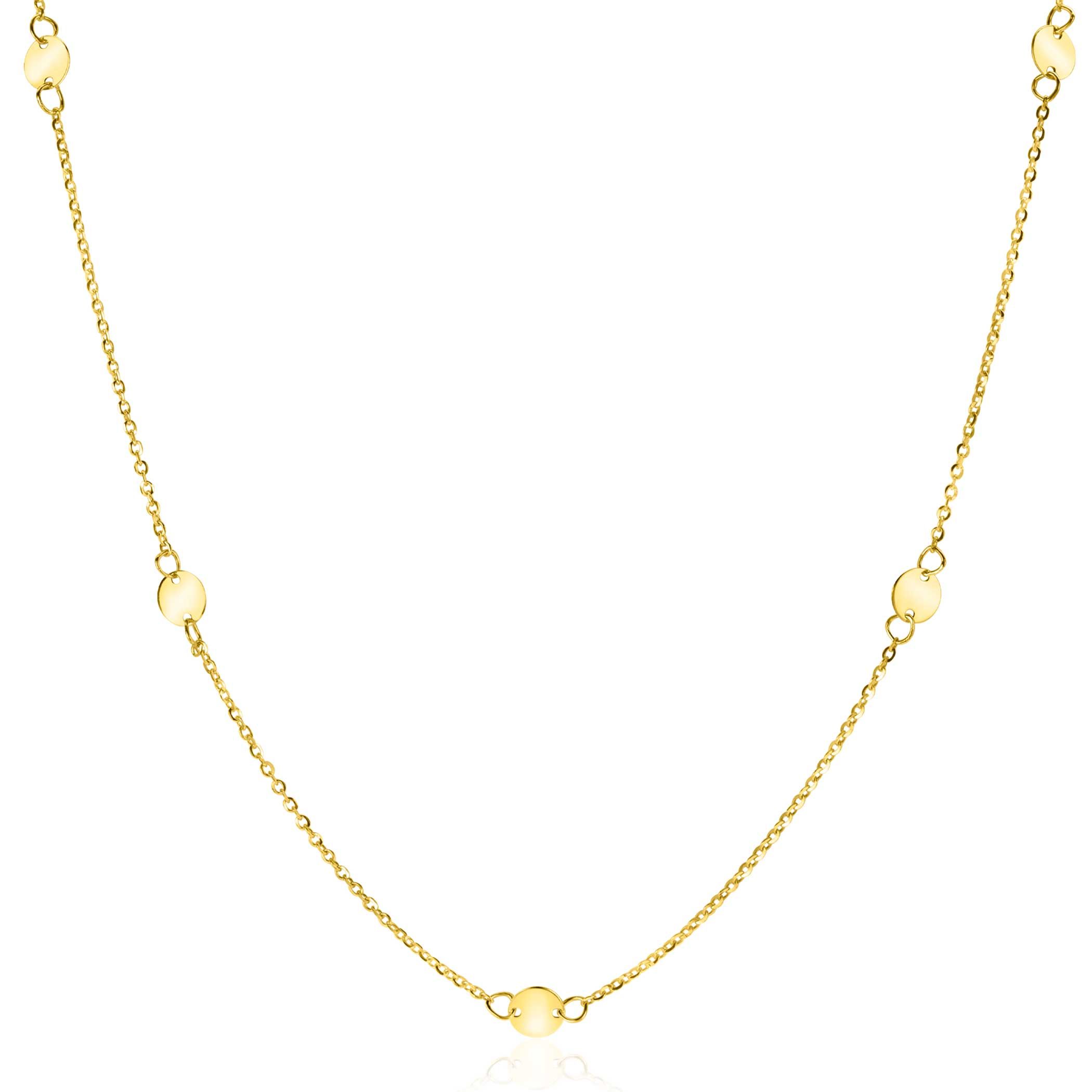 ZINZI 14K Gold Necklace Rolo Chain 7 Small Coins 5mm width 42-45cm ZGC444