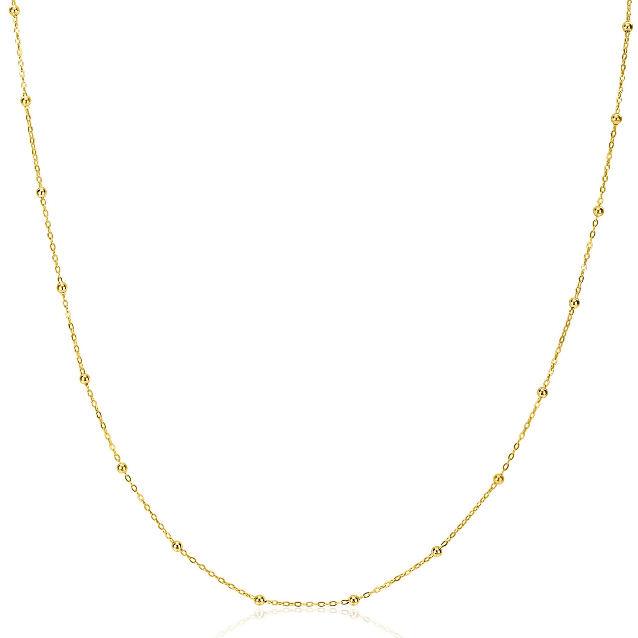 ZINZI Gold 14 karat gold link chain necklace with beads 1.5mm wide, length 40-45cm ZGC489

