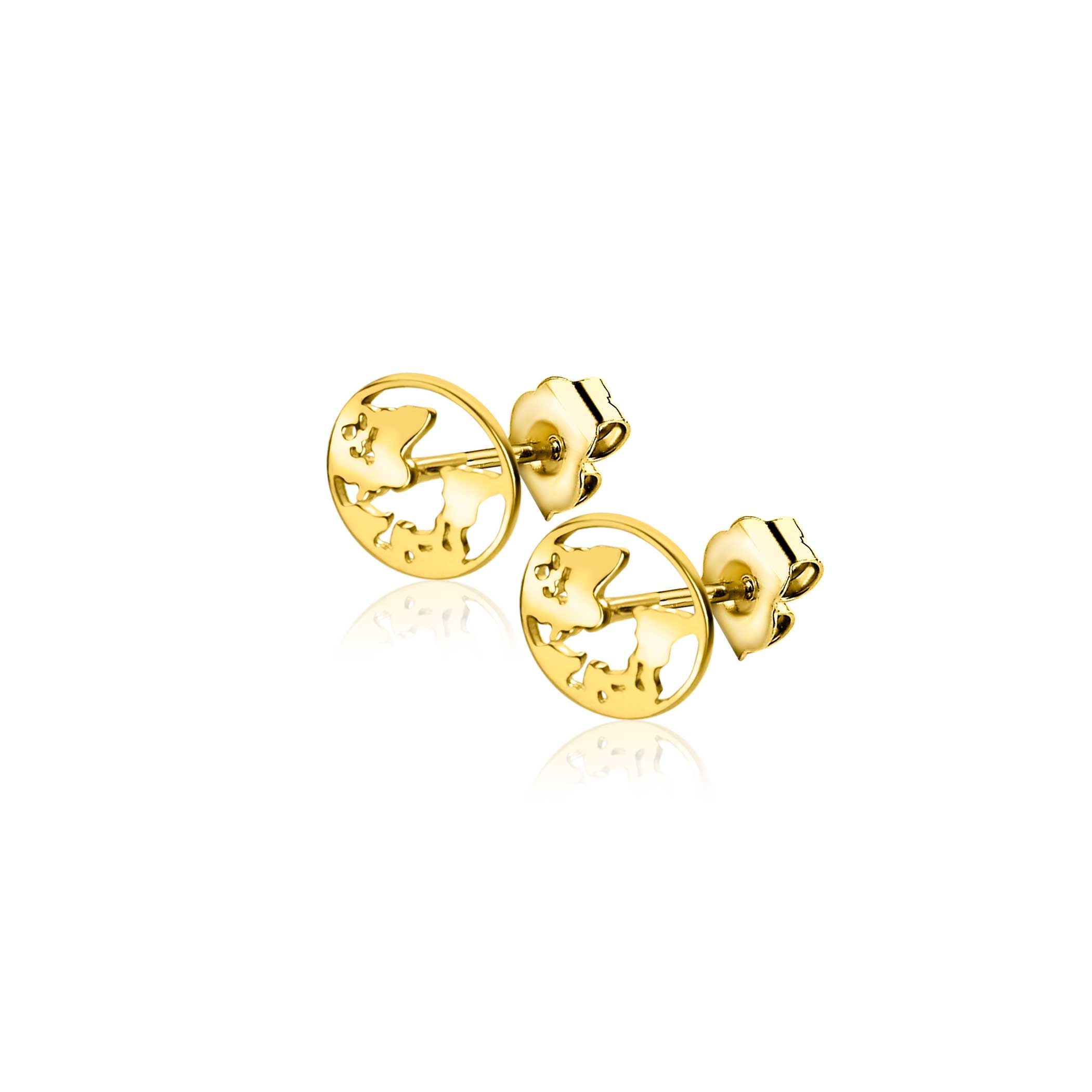 6,5mm ZINZI 14K Gold Stud Earrings World Map ZGO474