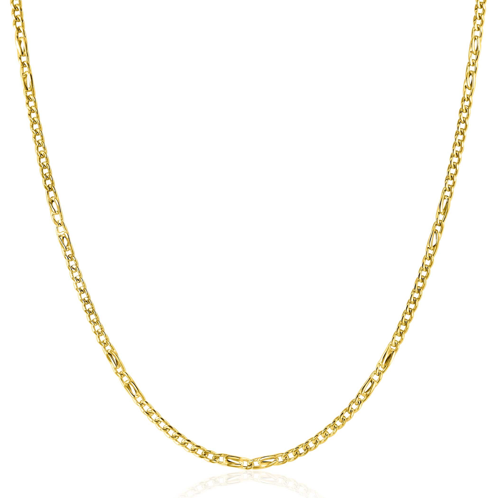 ZINZI Gold 14 karat solid gold curb chain necklace with hawk eye links, 2mm wide, 41-43cm long ZGC498
