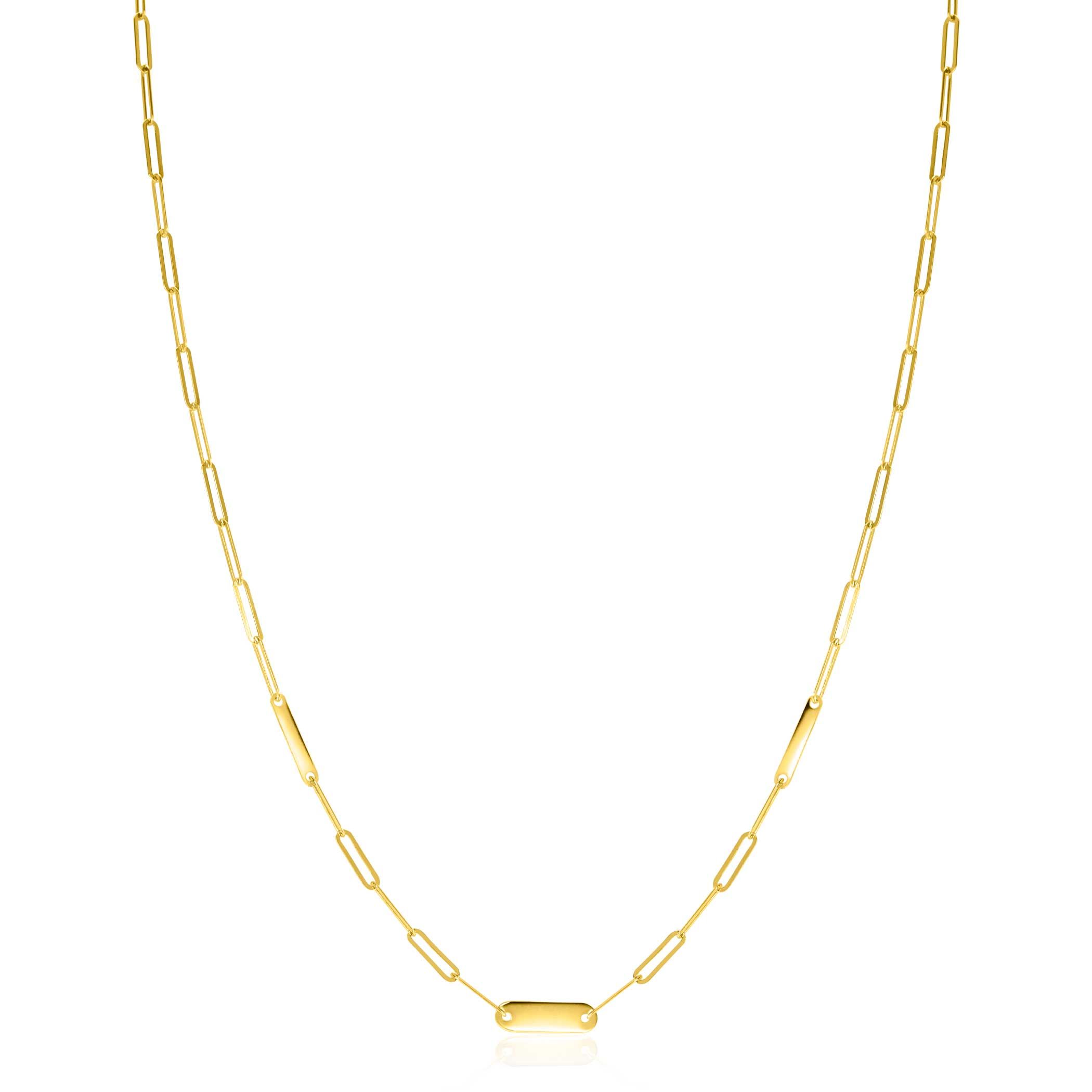 ZINZI 14K Gold Paperclip Chain Necklace 3 Small Bars 45cm ZGC443