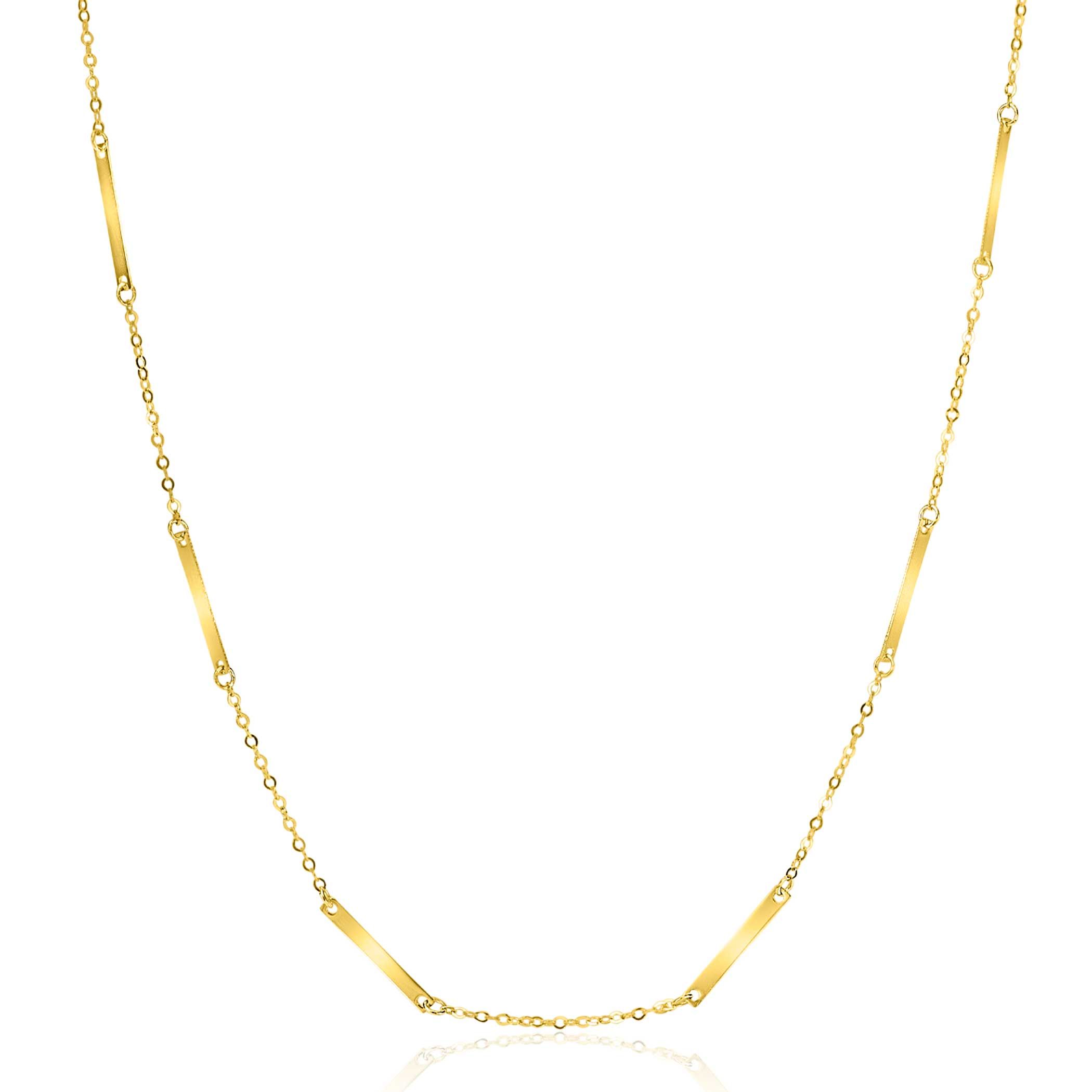 ZINZI Gold 14 karat gold fine link chain necklace with 13 long smooth plates 45cm ZGC490
