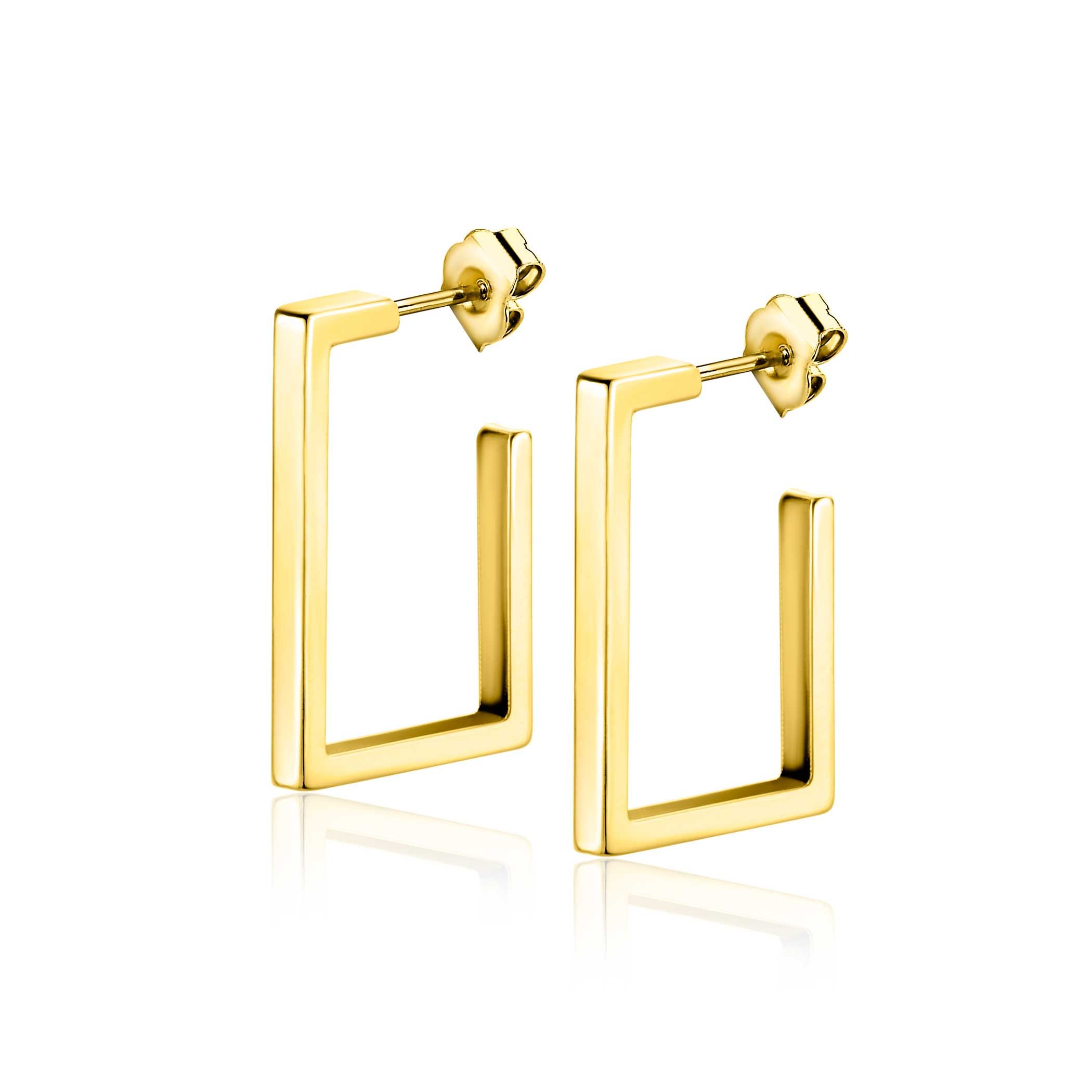 23mm ZINZI Gold 14 karat gold ear studs with large sleek square shape. Size 23 x 2.4mm. ZGO482
