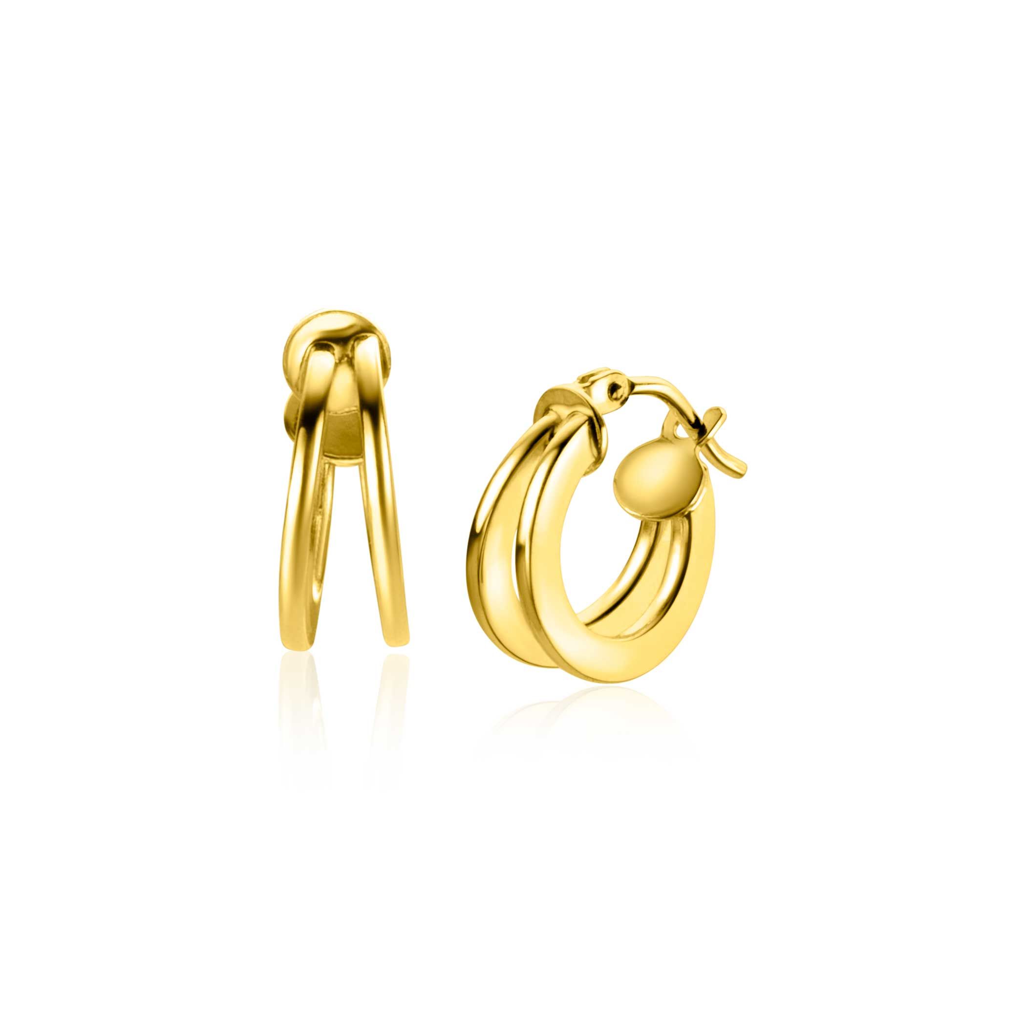13mm ZINZI 14K Gold Hoop Earrings Trendy Double Tube ZGO337