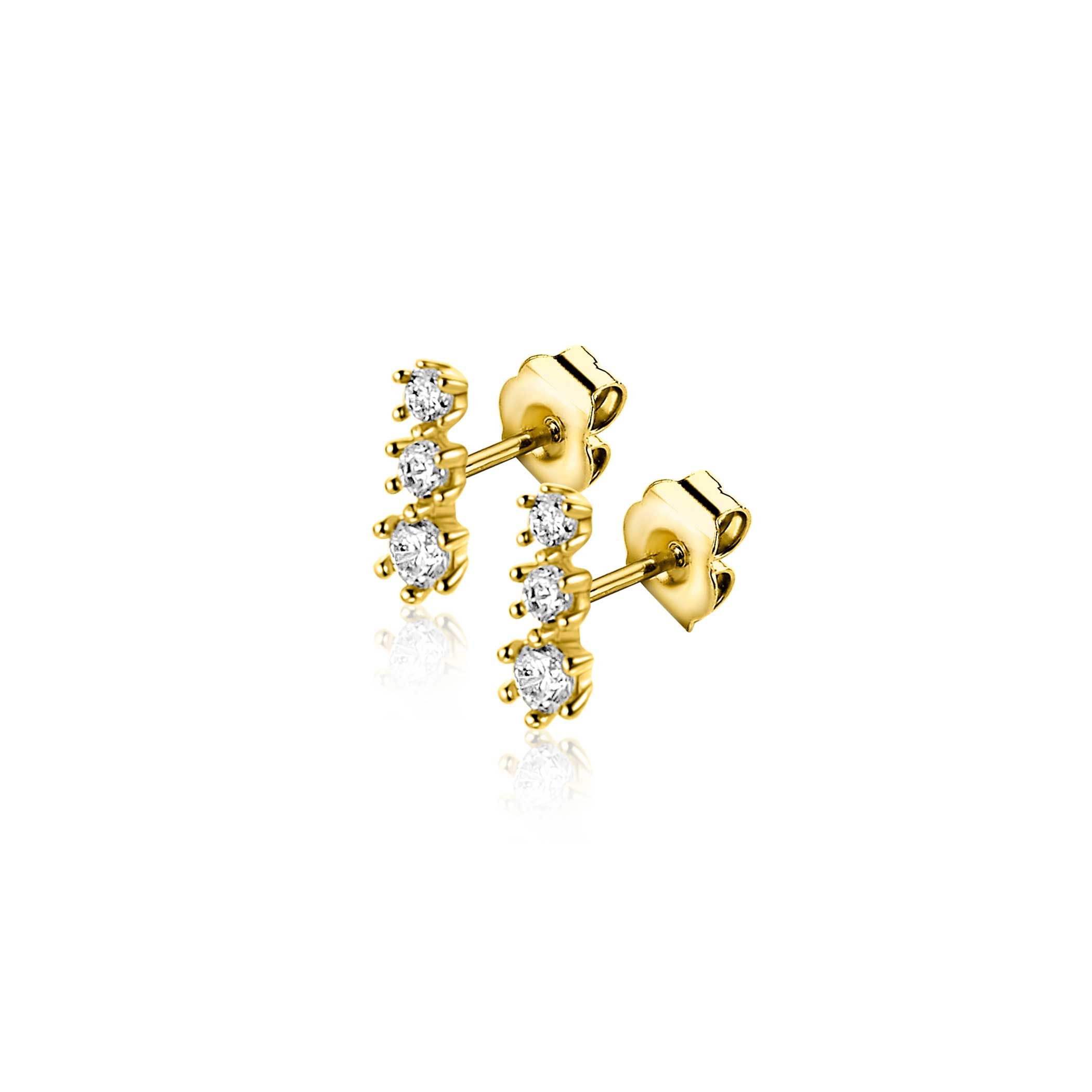 ZINZI GOLD oorknopjes 3x zirconia aflopend