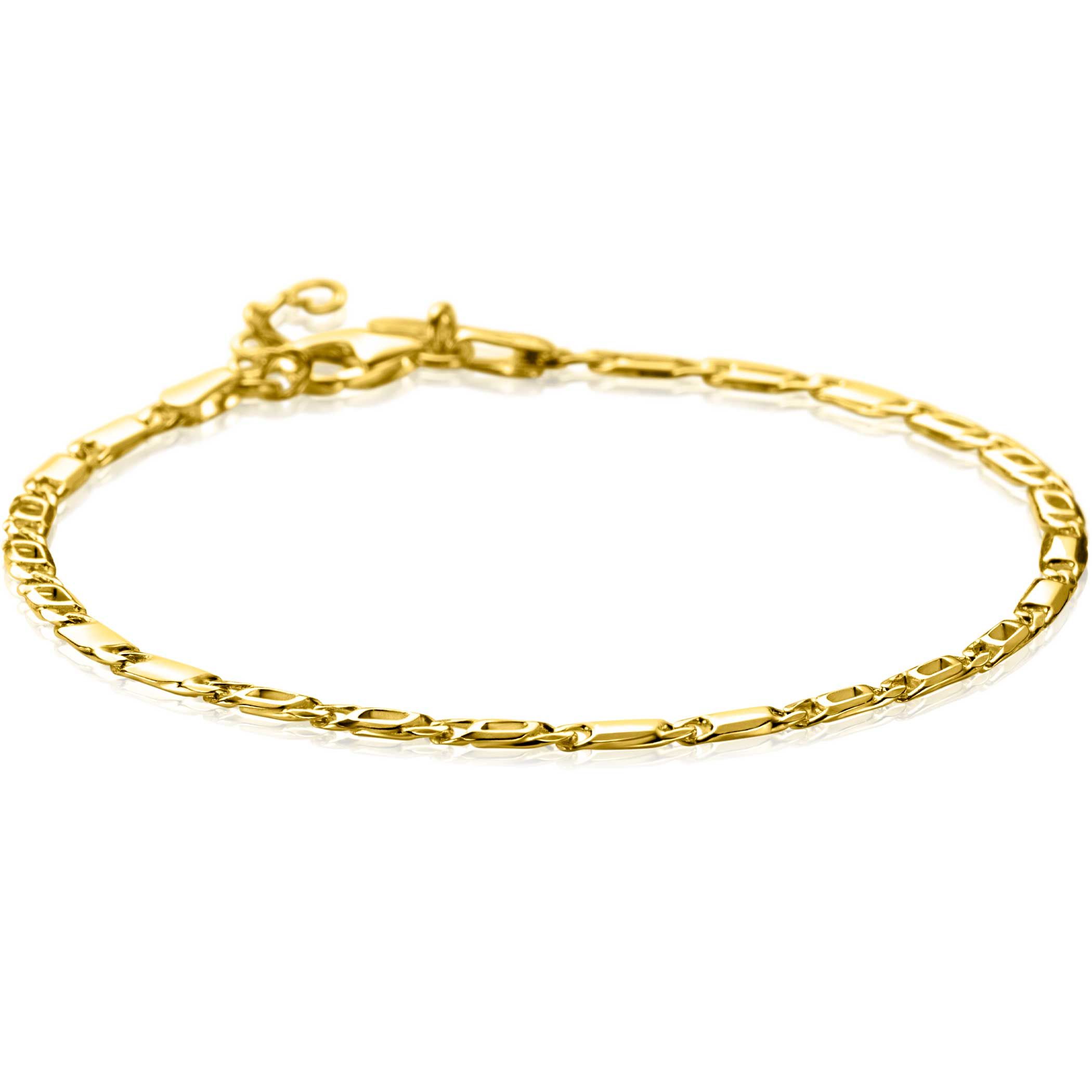 ZINZI Gold 14 karat gold solid bracelet with hawk eye links and shiny plates, 2.6mm wide, 17-19cm, ZGA499
